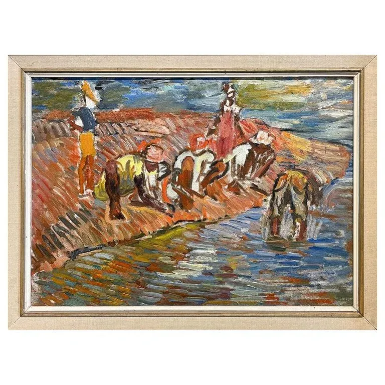 Wpa Impressionist Figurative Landscape Oil Painting Panel 