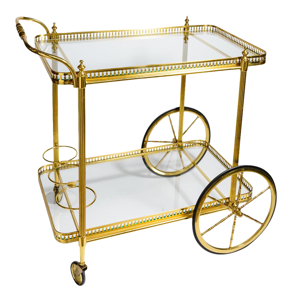Hollywood Regency Two Tier Bar Cart With Removable Tray, Italy, Circa