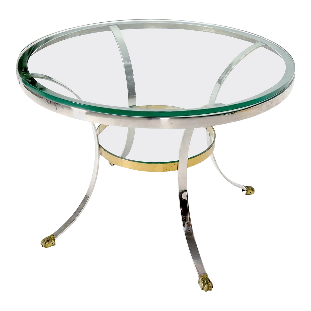 Brass Claw Feet Crome and Brass Glass Round Top Gueridon Center Cafe
