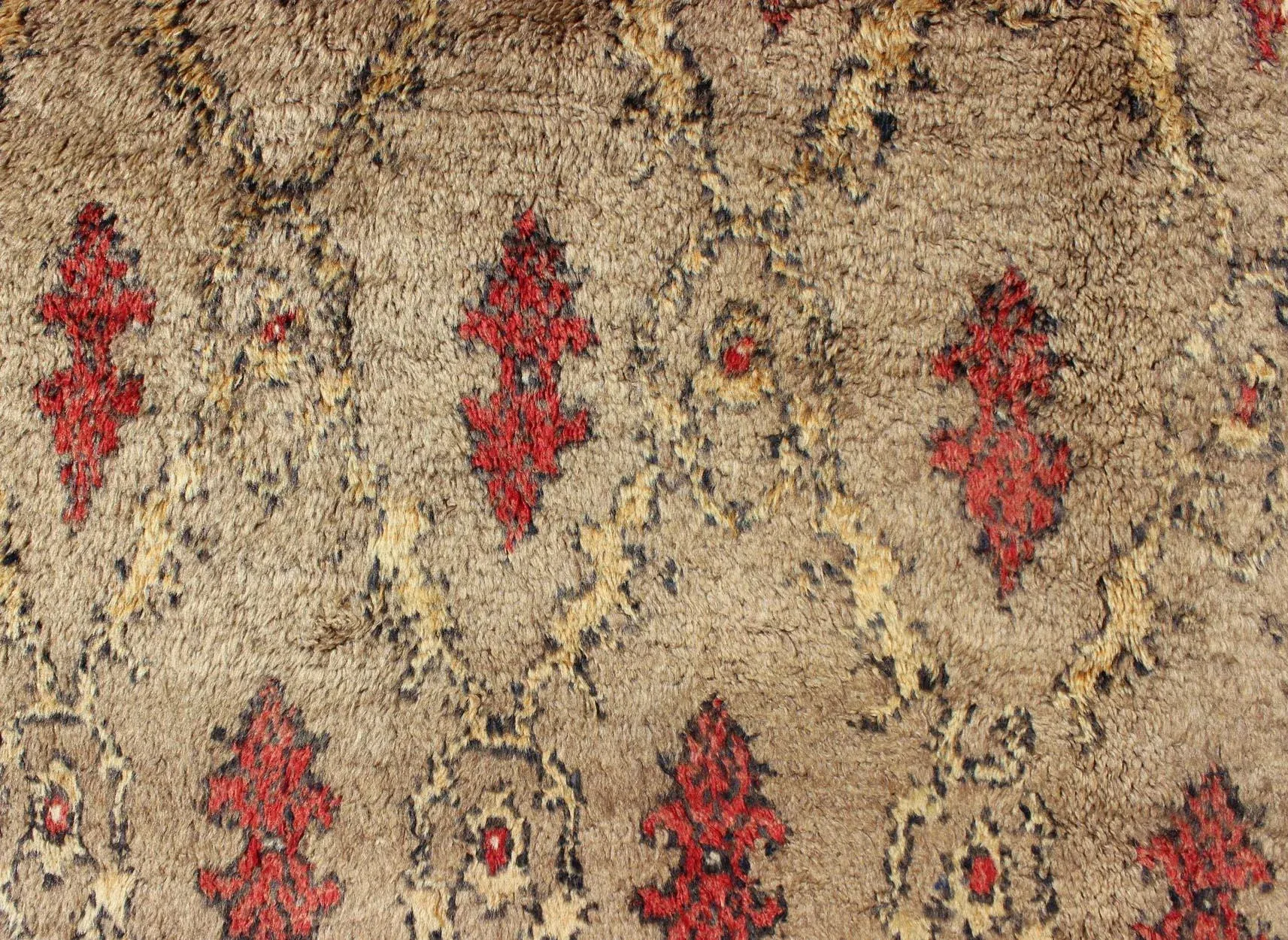 Turkish Tulu With Repeating Tribal Motifs on a Sand Field Surrounded by a Red Border