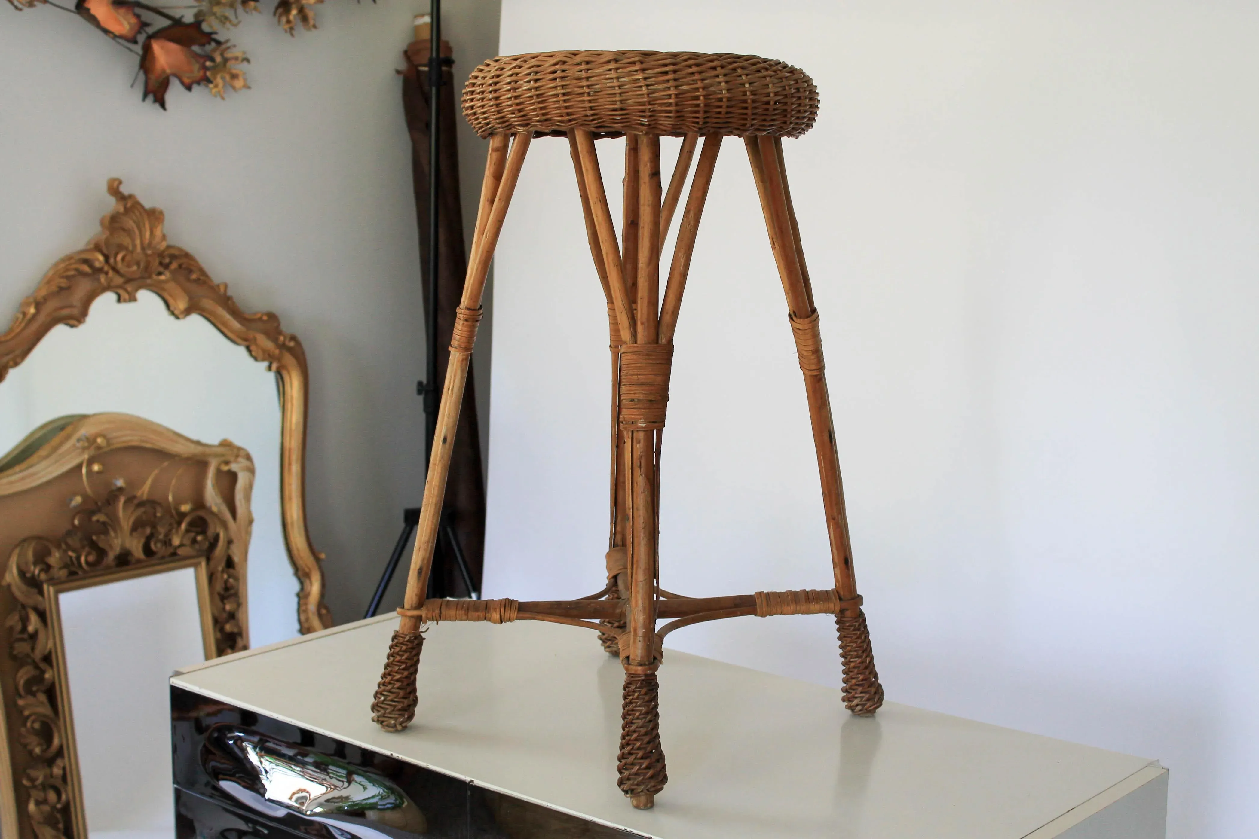 （ぽん太）FRANCO ALBINI STOOL SU65 Franco Albini Woven Rattan Ottoman Vintage Pouf Foot Stool