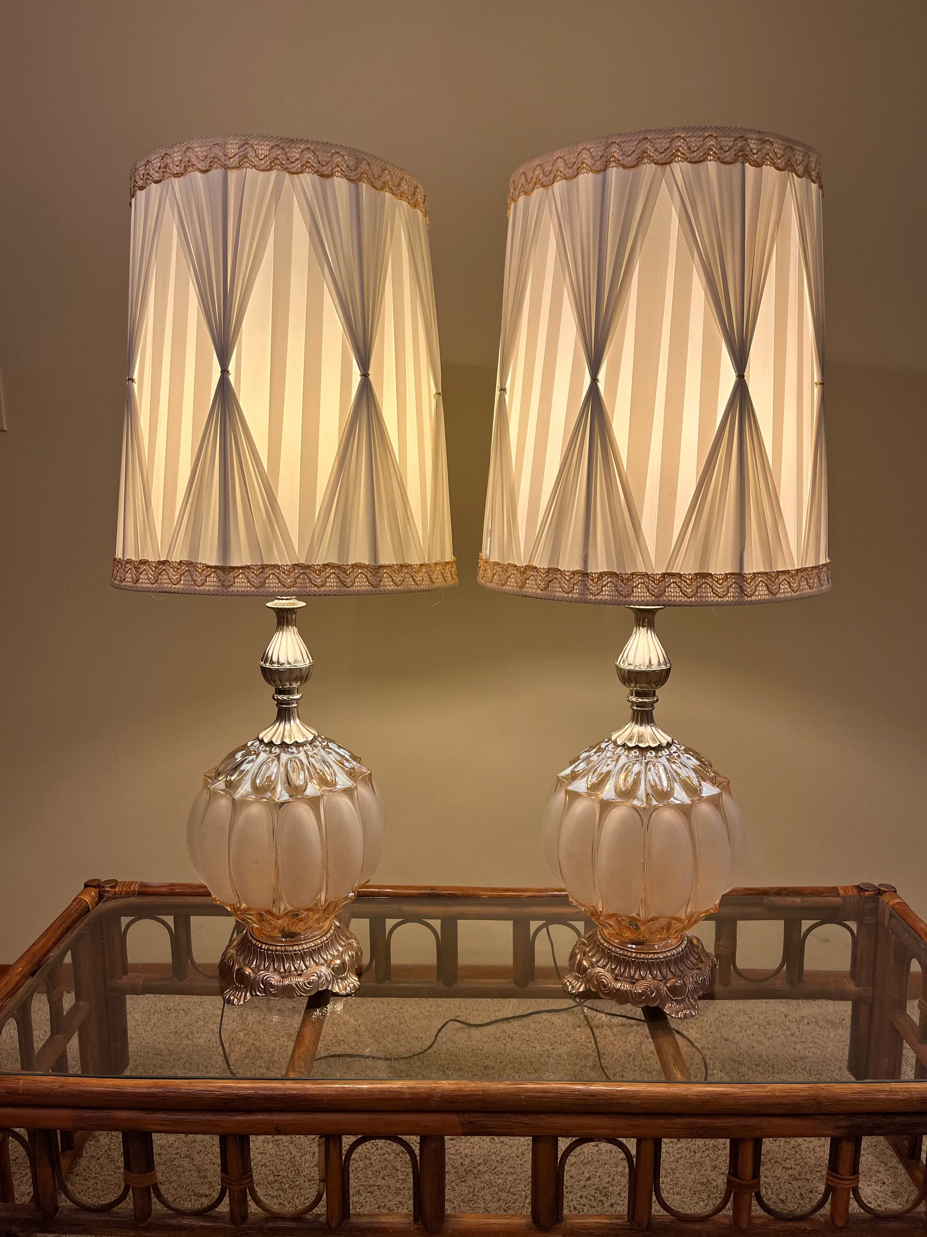 1970s Ef & Ef Industries 3-Way Frosted Glass Bubble Lamps- a Pair 