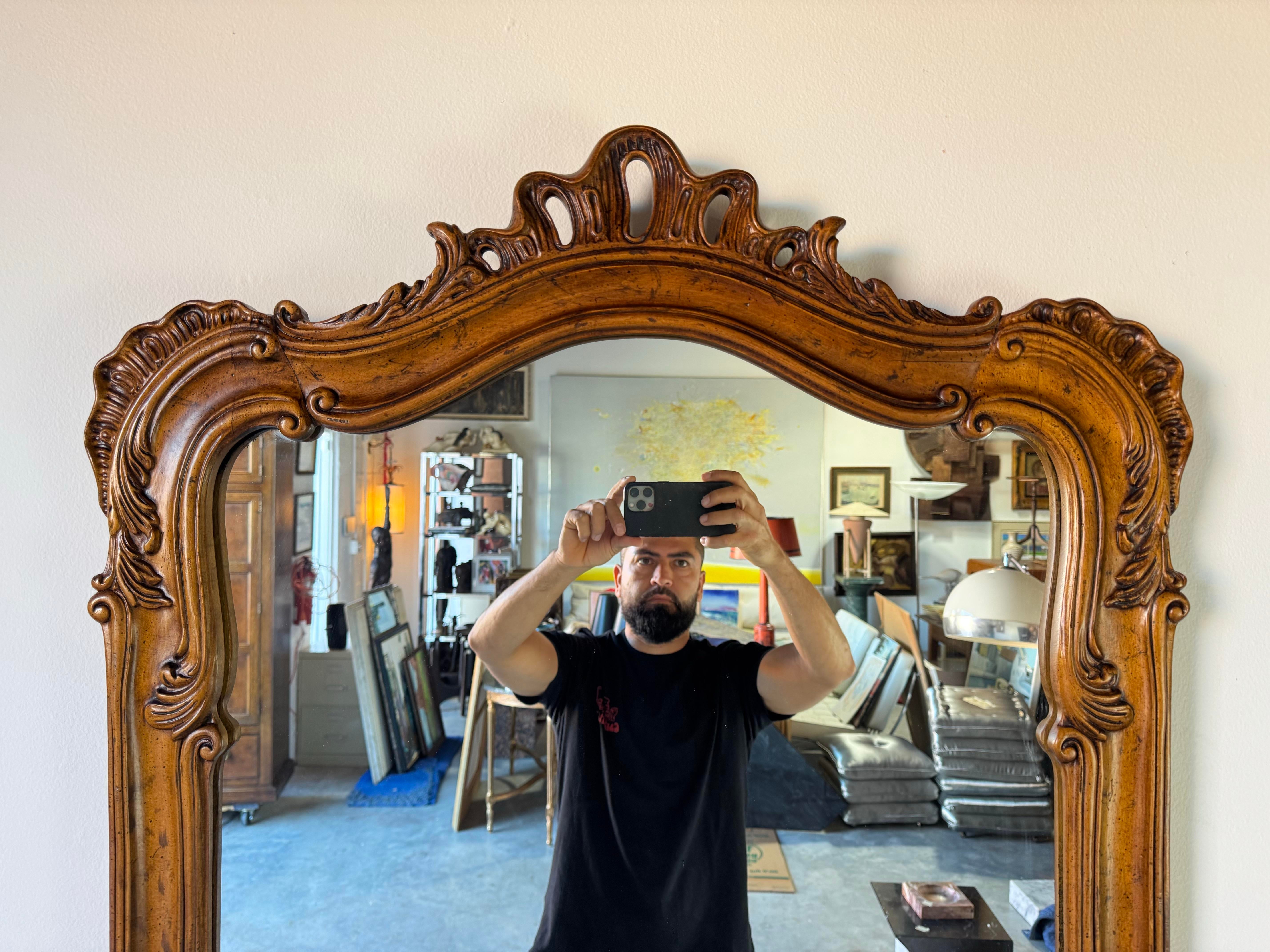 Vintage Hollywood Regency-Style Carved Walnut Wall Mirror by