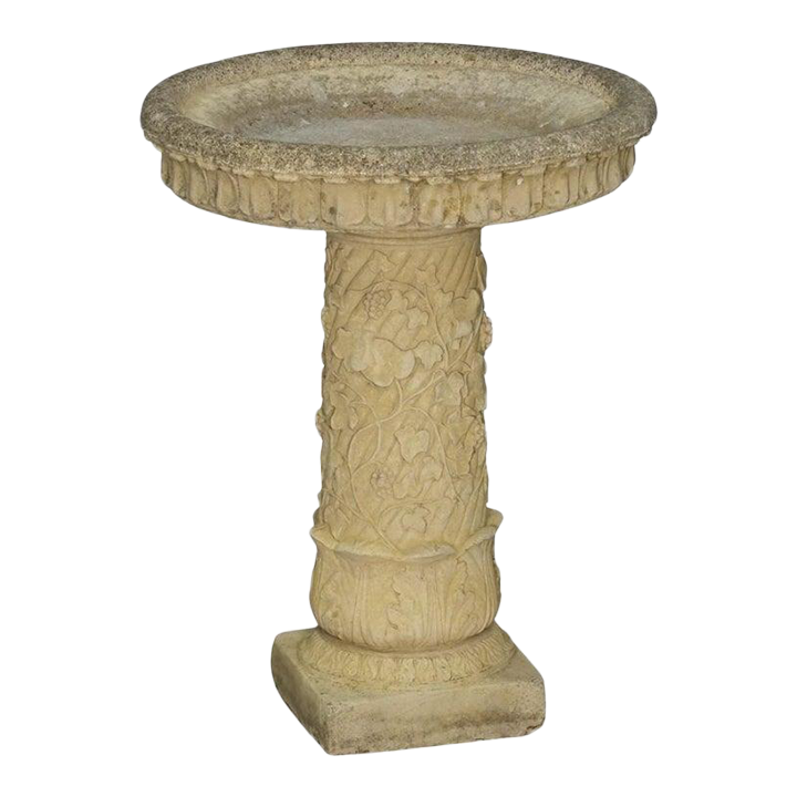 Large English Garden Stone Bird Bath With Faux Ivy Relief Chairish