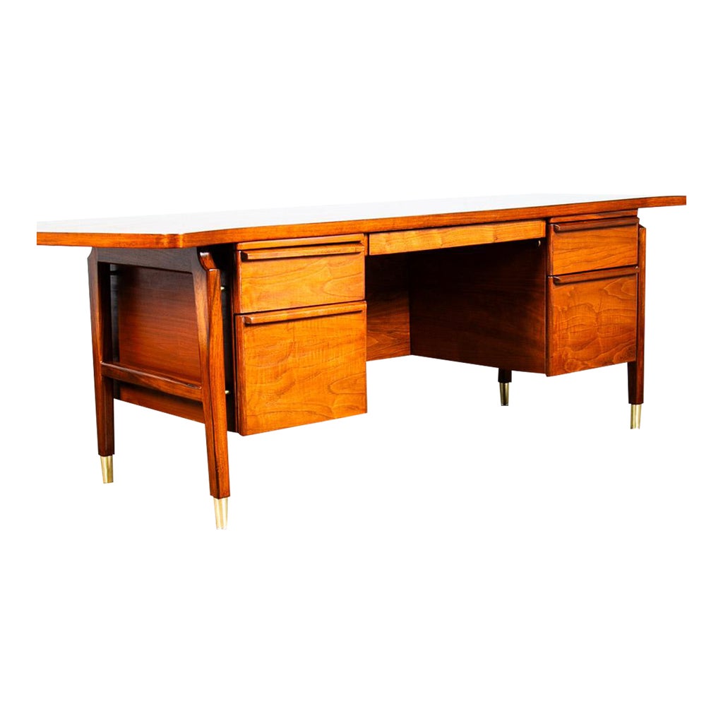 1960s Mid Century Modern Stow Davis Boomerang Walnut Office Executive ...
