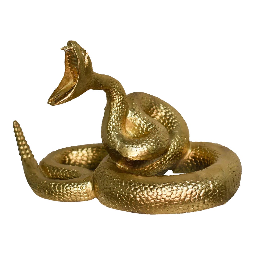 Vintage Gilded Coiled Cast Metal Rattlesnake Statue | Chairish