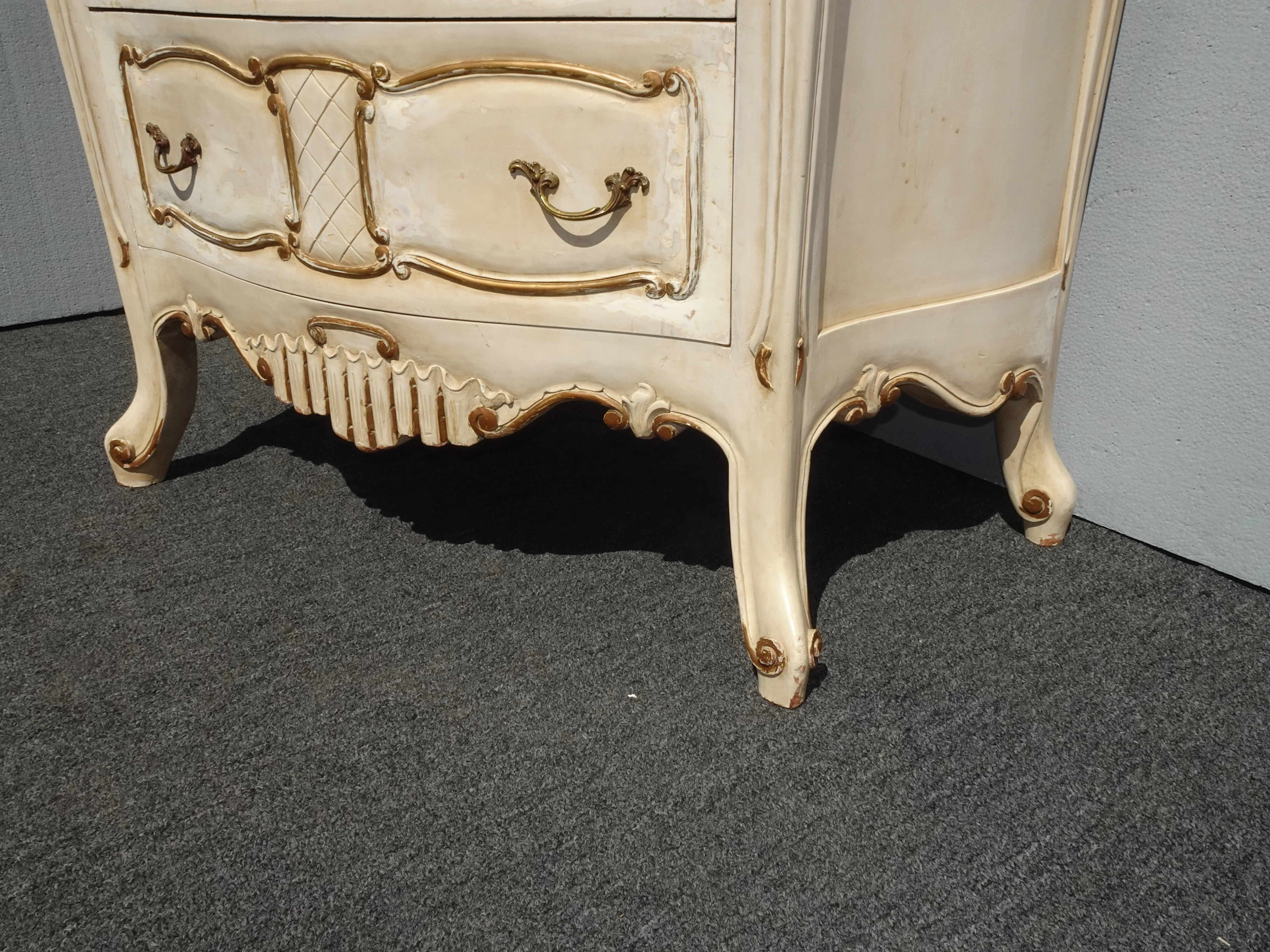 Vintage French Country Off White Tallboy Dresser With Gold Trim Chest of  Drawers