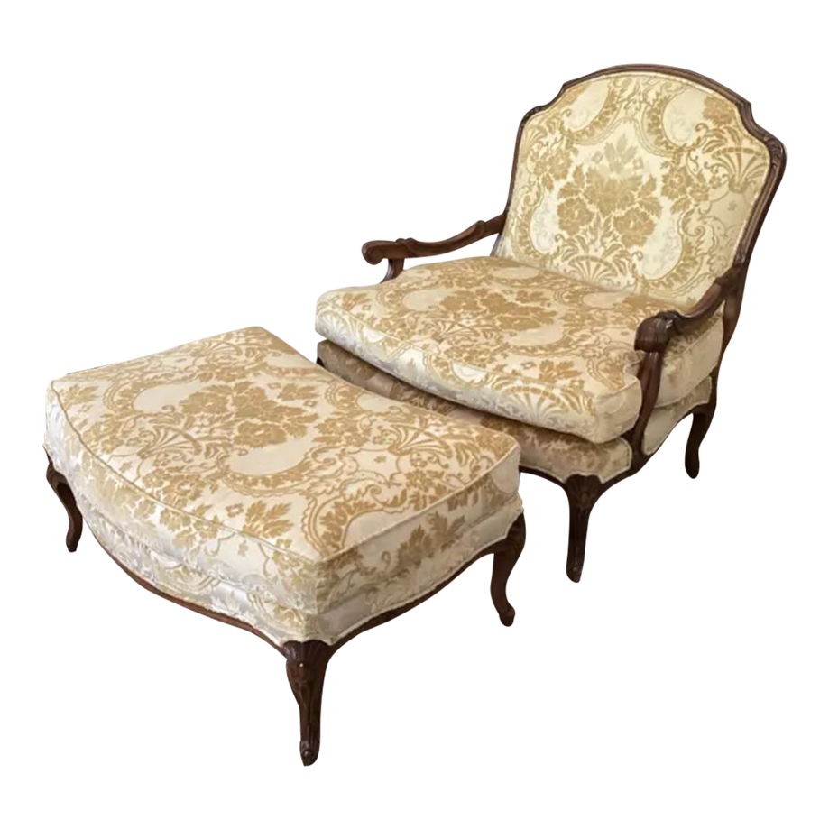Wide & Comfy Vintage French Velvet Chair & Ottoman Chairish