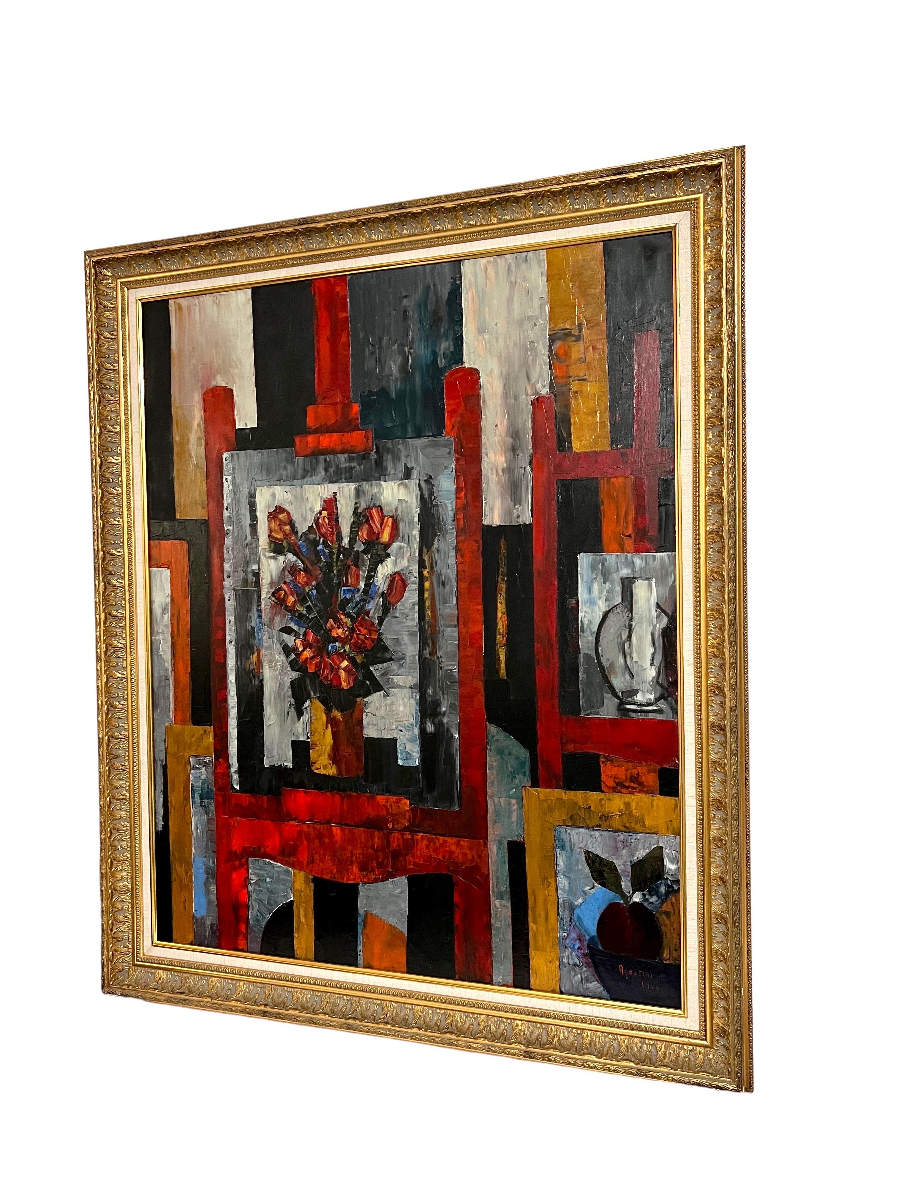 トニー・アゴステニ Tony Agostini 「アトリエノ隅」　油彩 フランス Tony Agostini, Large Modernist Colorful Atelier French