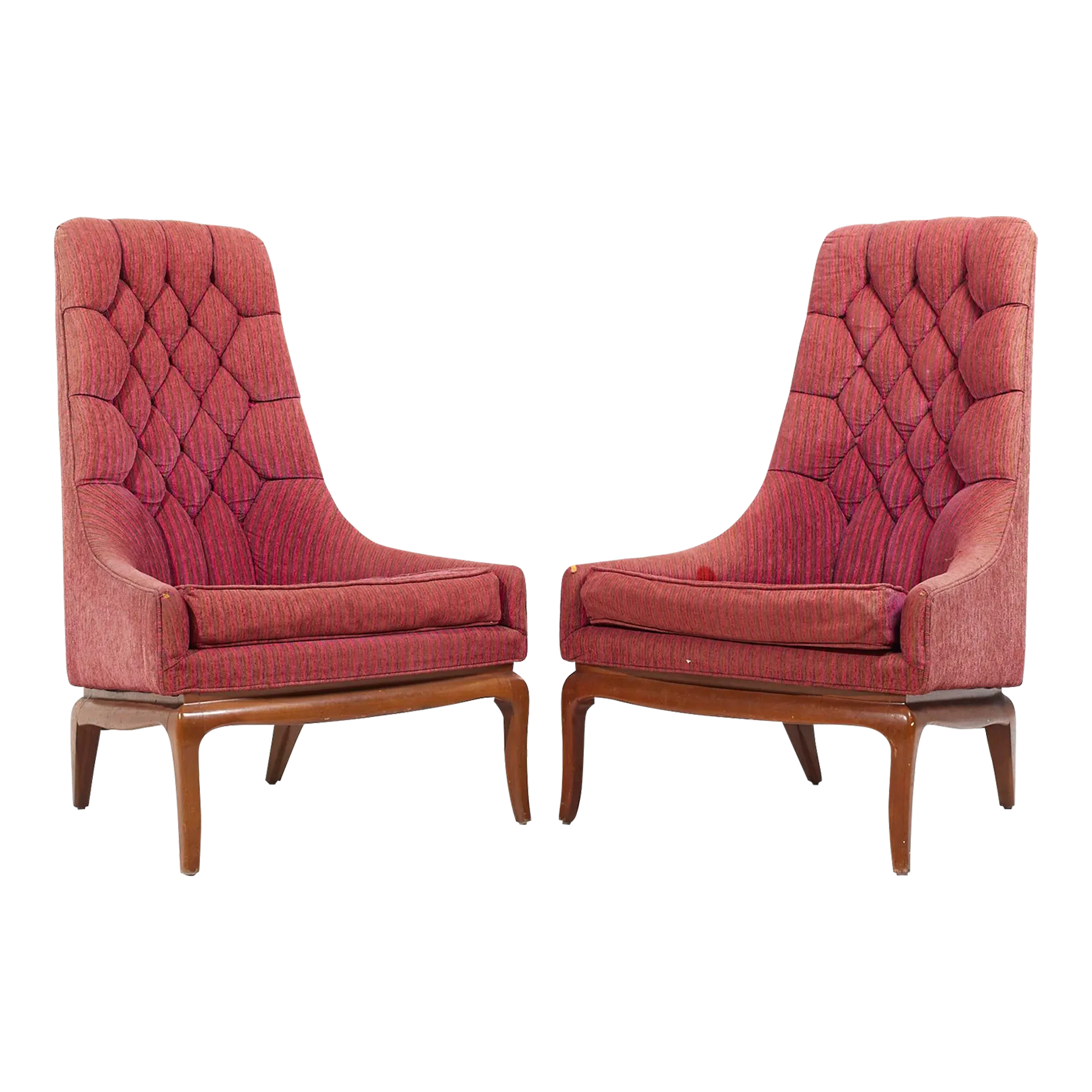 t.h. Robsjohn Gibbings for Widdicomb Mid Century Highback Lounge Chairs - Pair