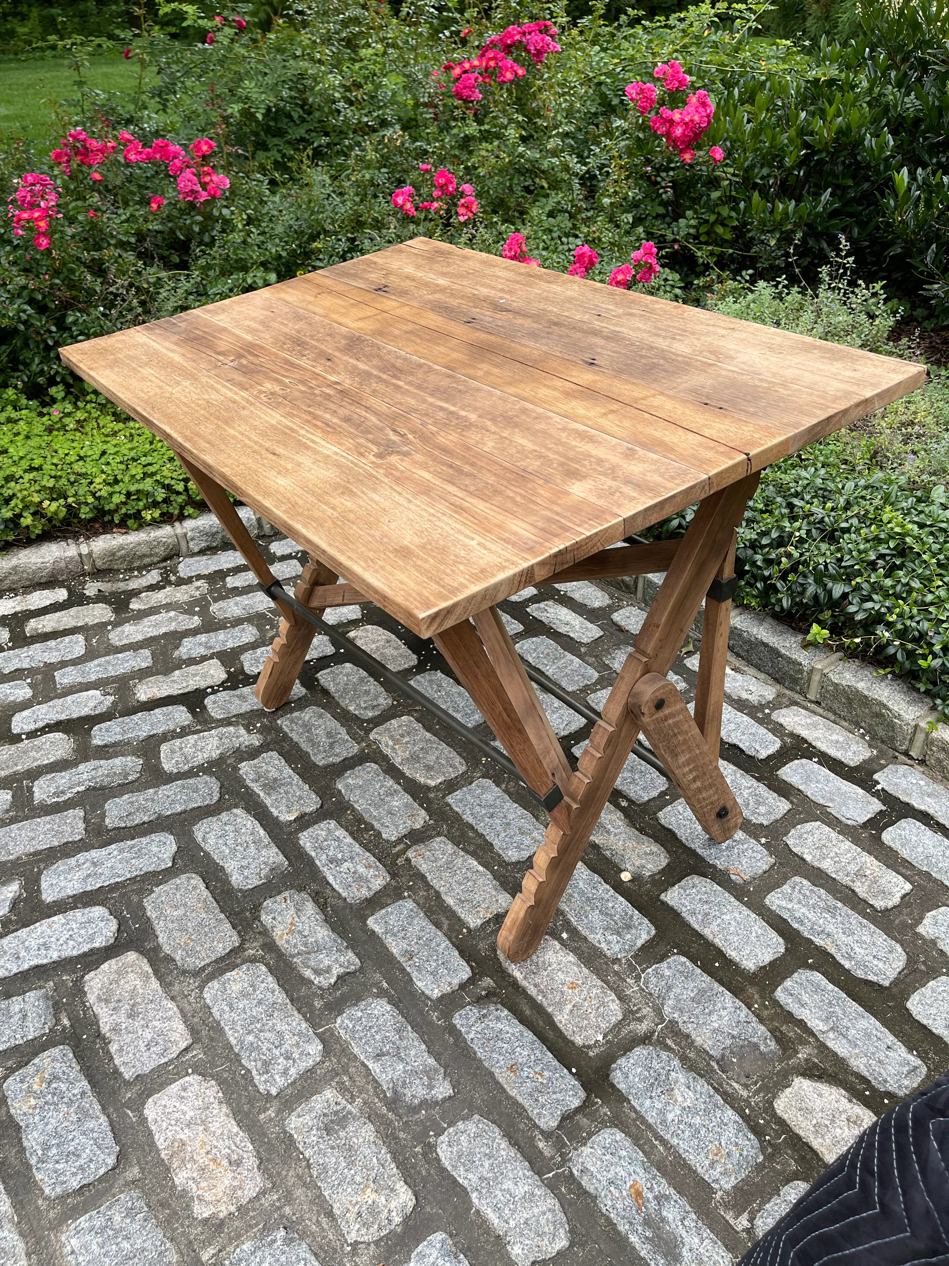10k Gold Pair Of Diamond Earrings 20th Century Adjustable Reclaimed Oak and Iron Drafting Table