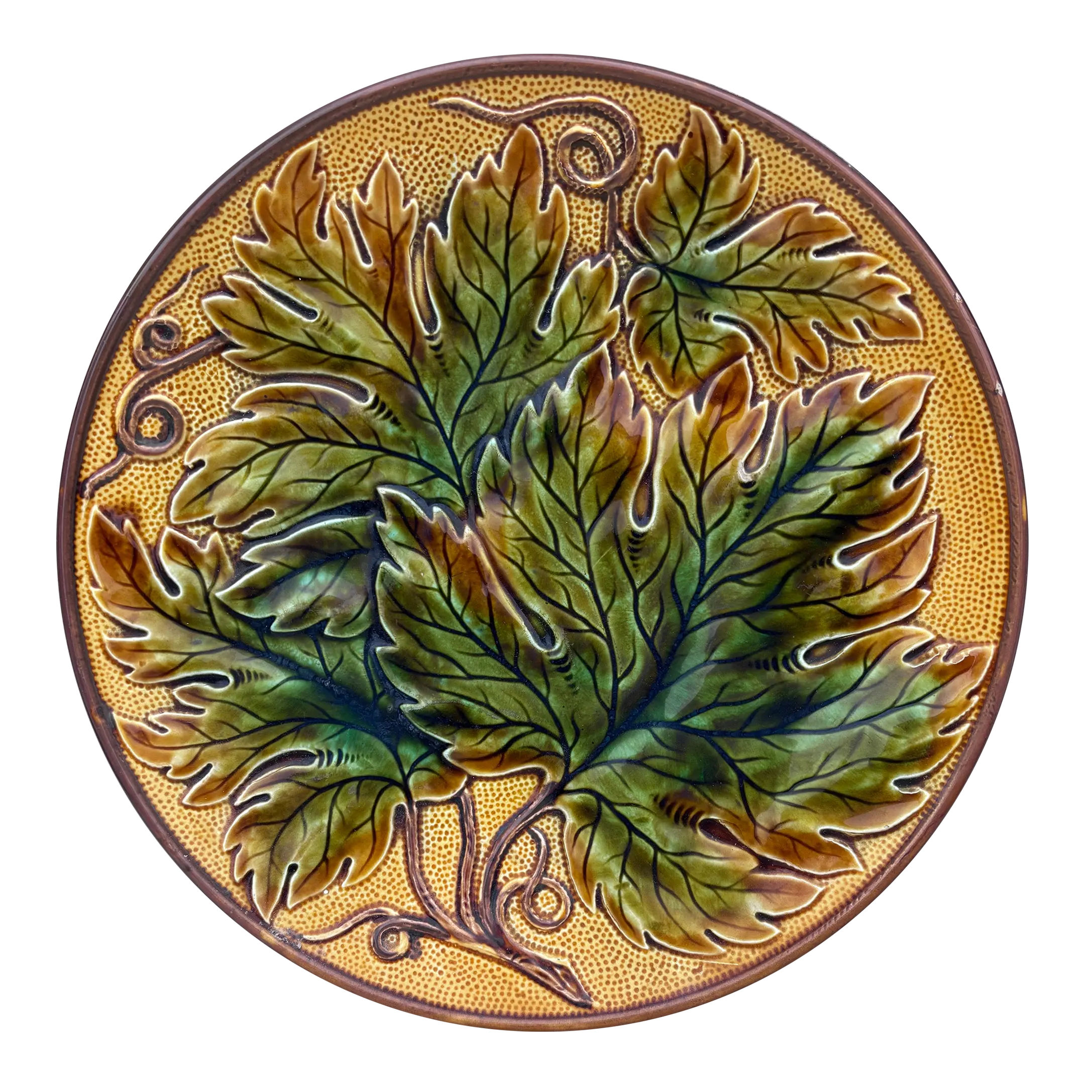 Large German Majolica Leaf Plate, Circa 1900