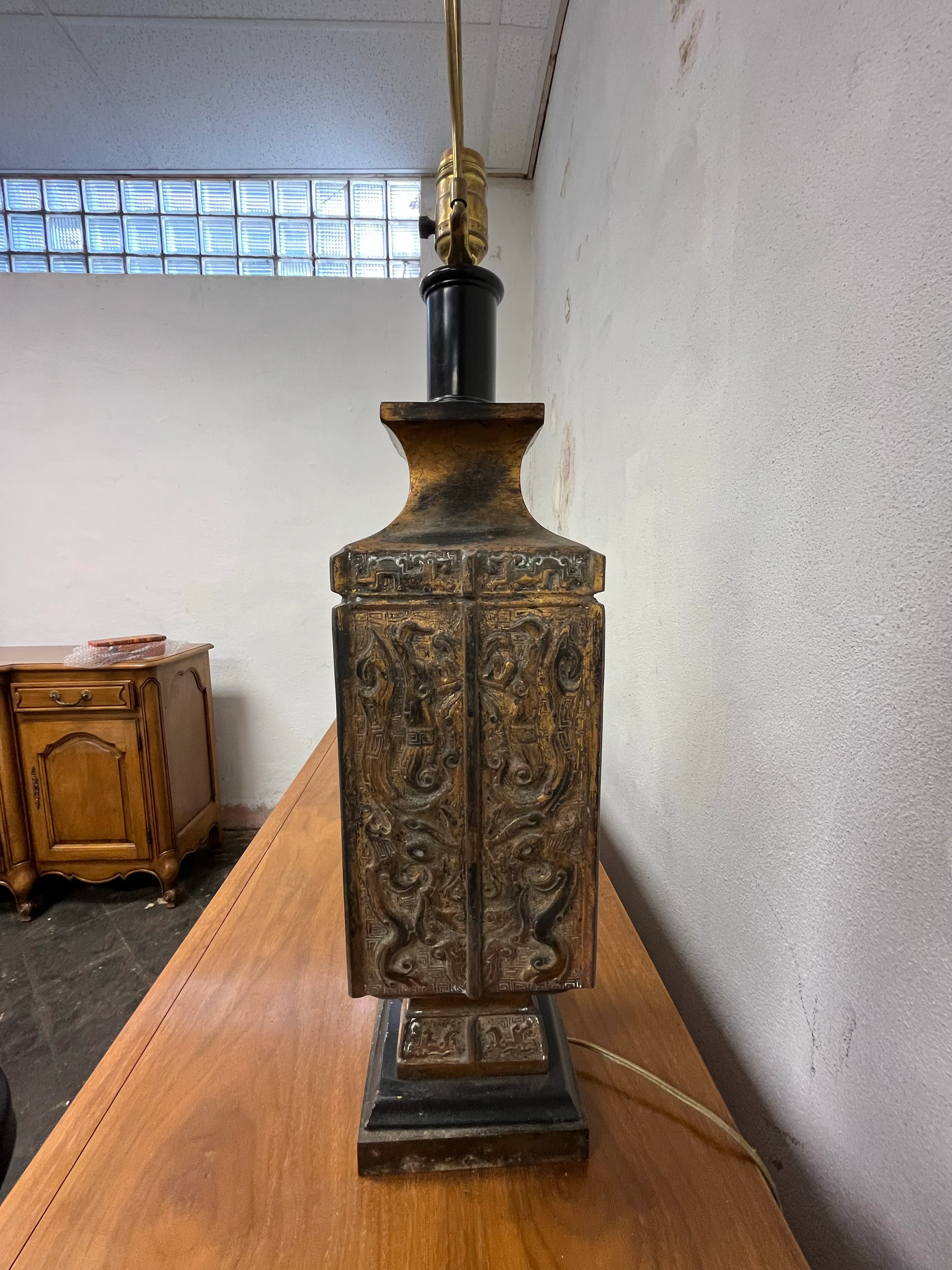 Mid Century Chinese Bronze Lamp James Mont | Chairish