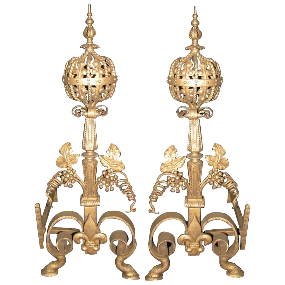 Wrought Iron and Bronze Baroque Style Andirons a Pair Chairish