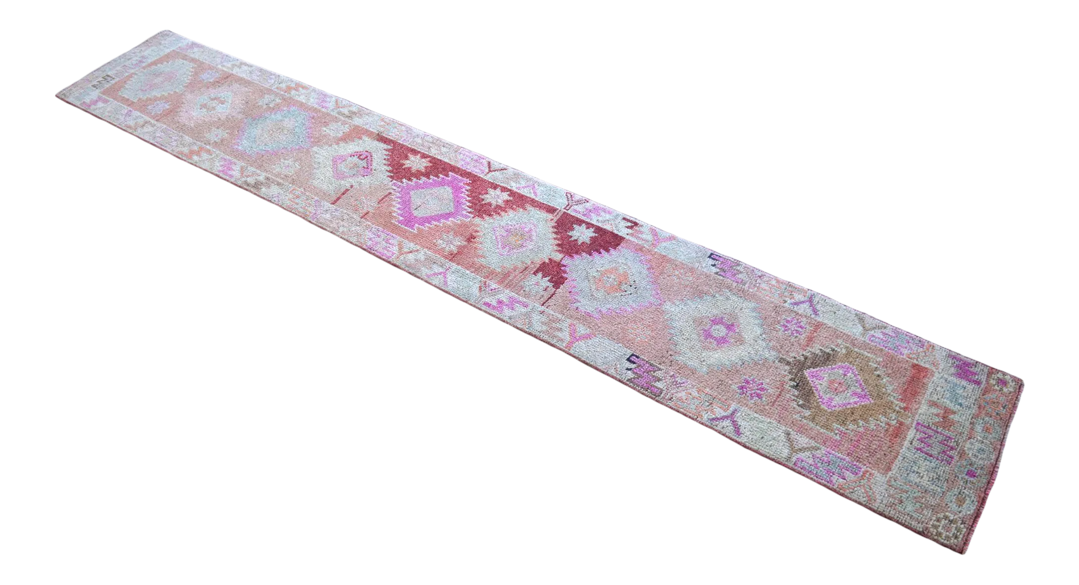 Kurdish Herki Hand-Knotted Distressed Runner Low Pile Narrow Runner Hallway Decor