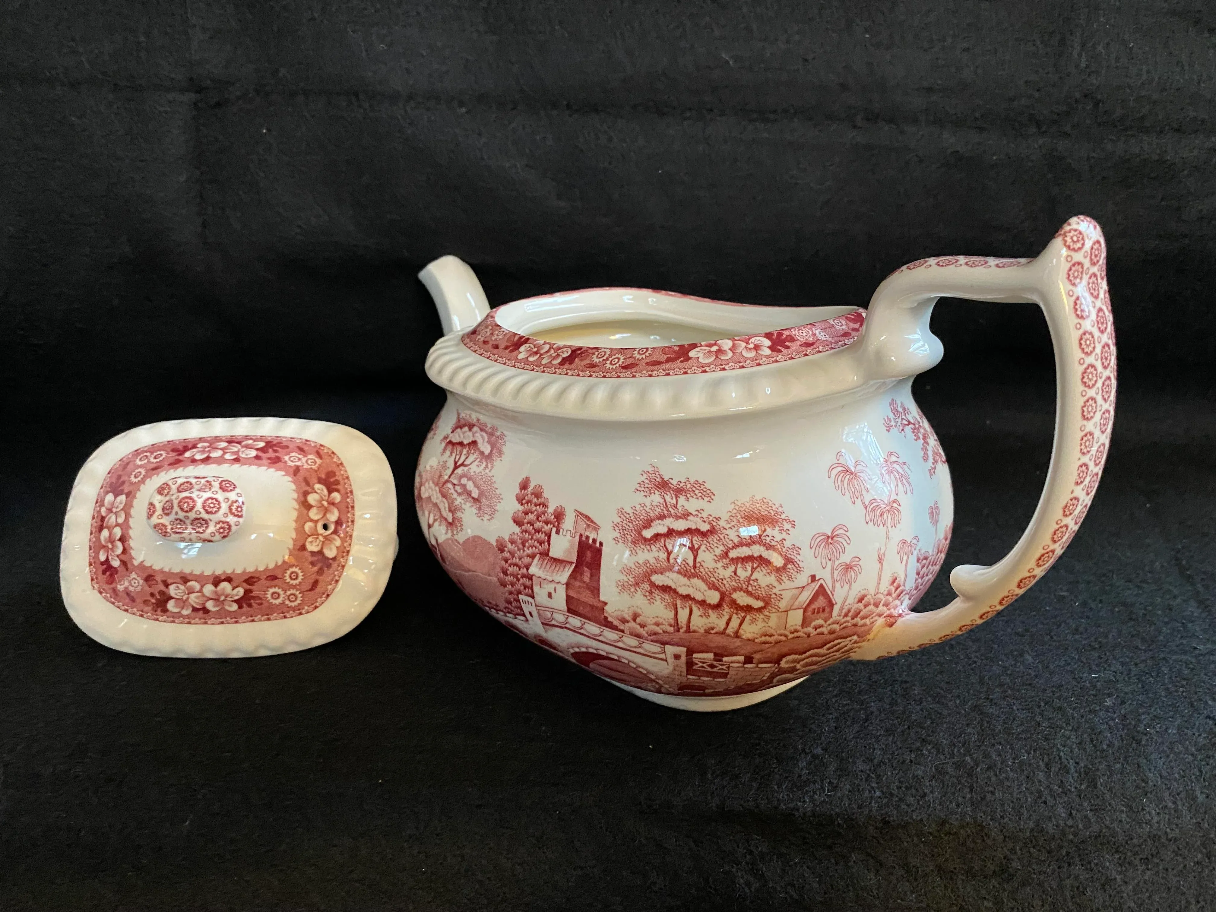 Rare Find; Spode “Pink Tower” Design; English Transferware Tea Pot