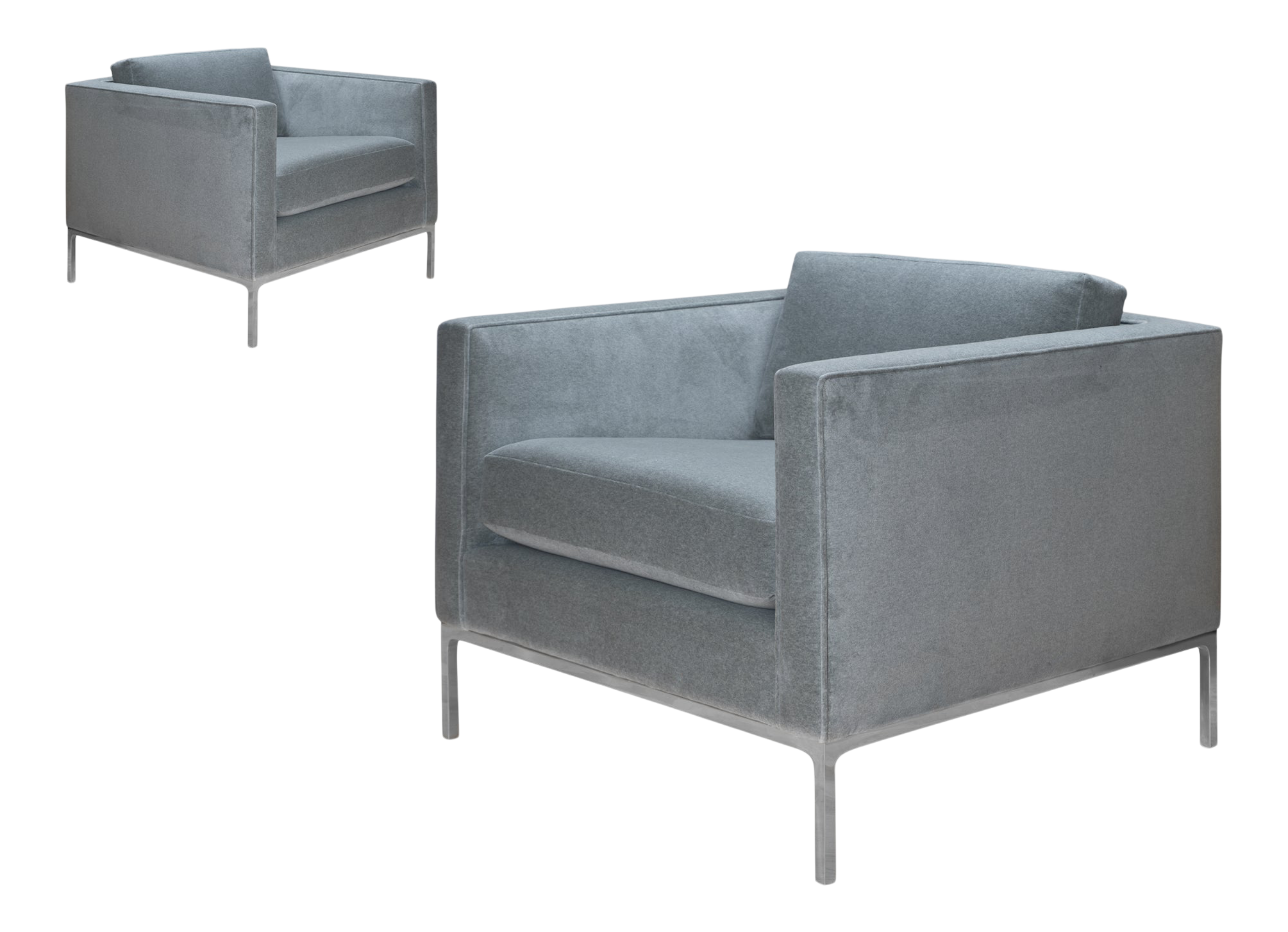Nicos Zographos Ta35 Club Chairs in Arctic Gray Faux Mohair With