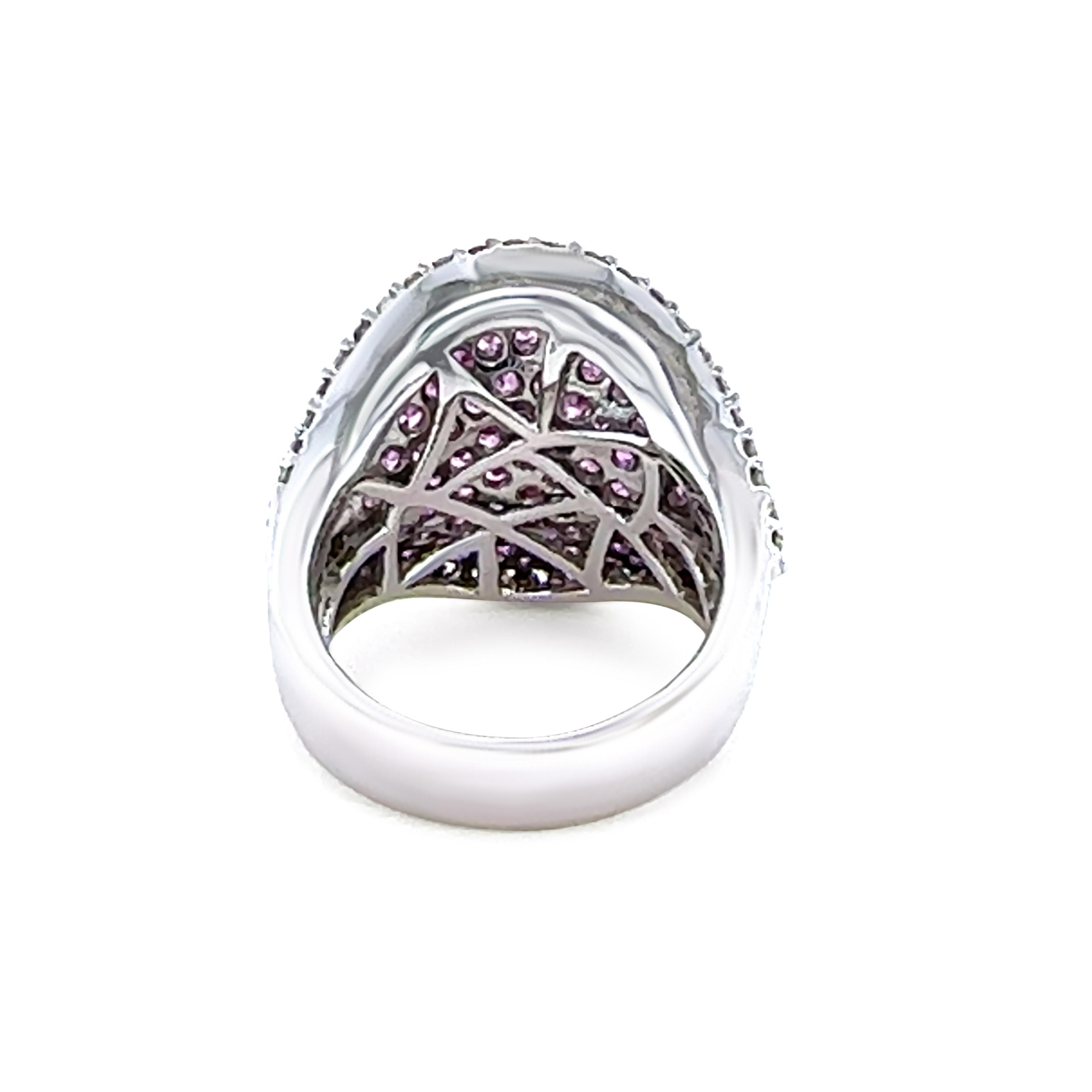 18ct White Gold Pink Sapphire and Diamond Dress Ring 3.74ct 17.85g, Size  7.75