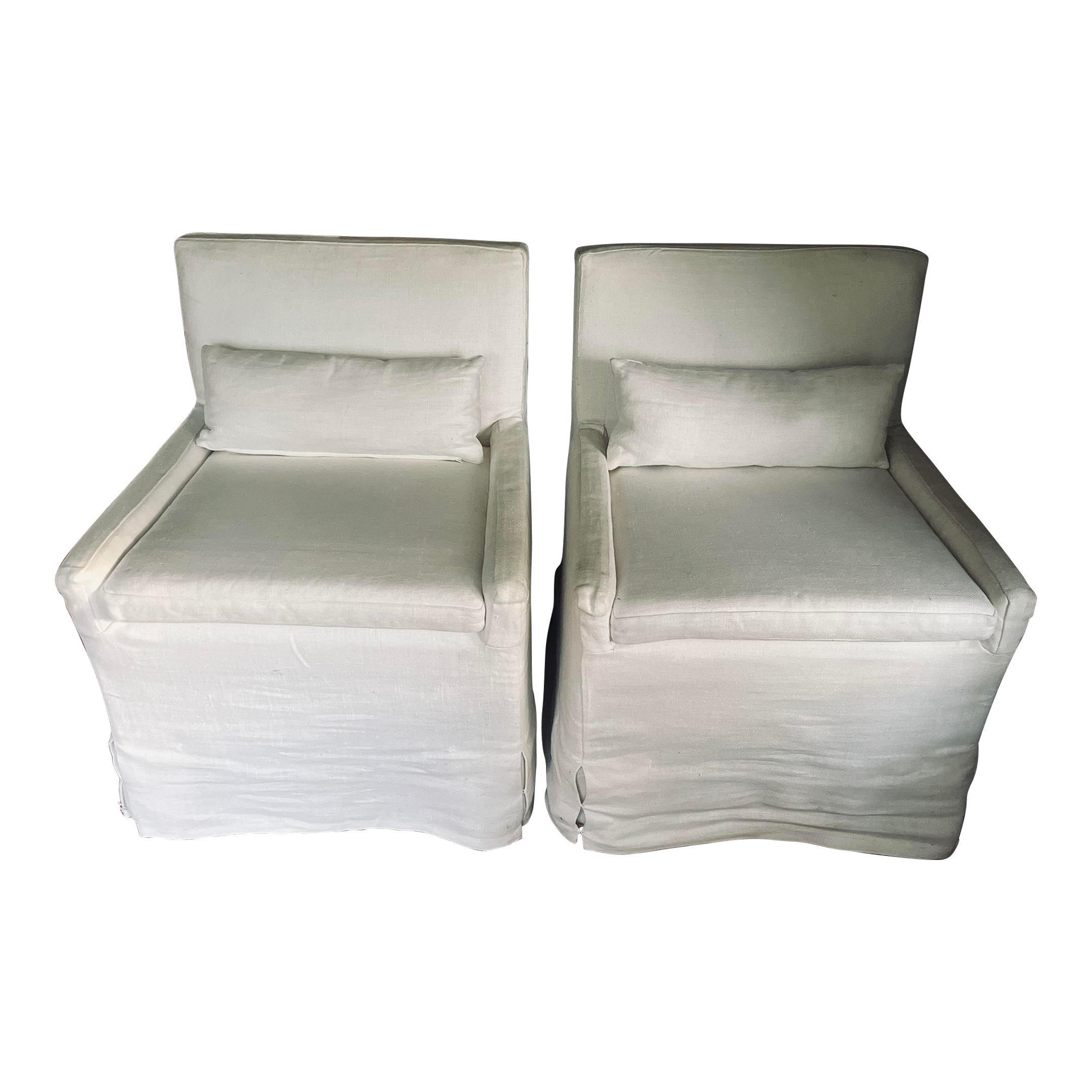 Pair of Restoration Hardware Belgian Low Back Slipcovered Dining