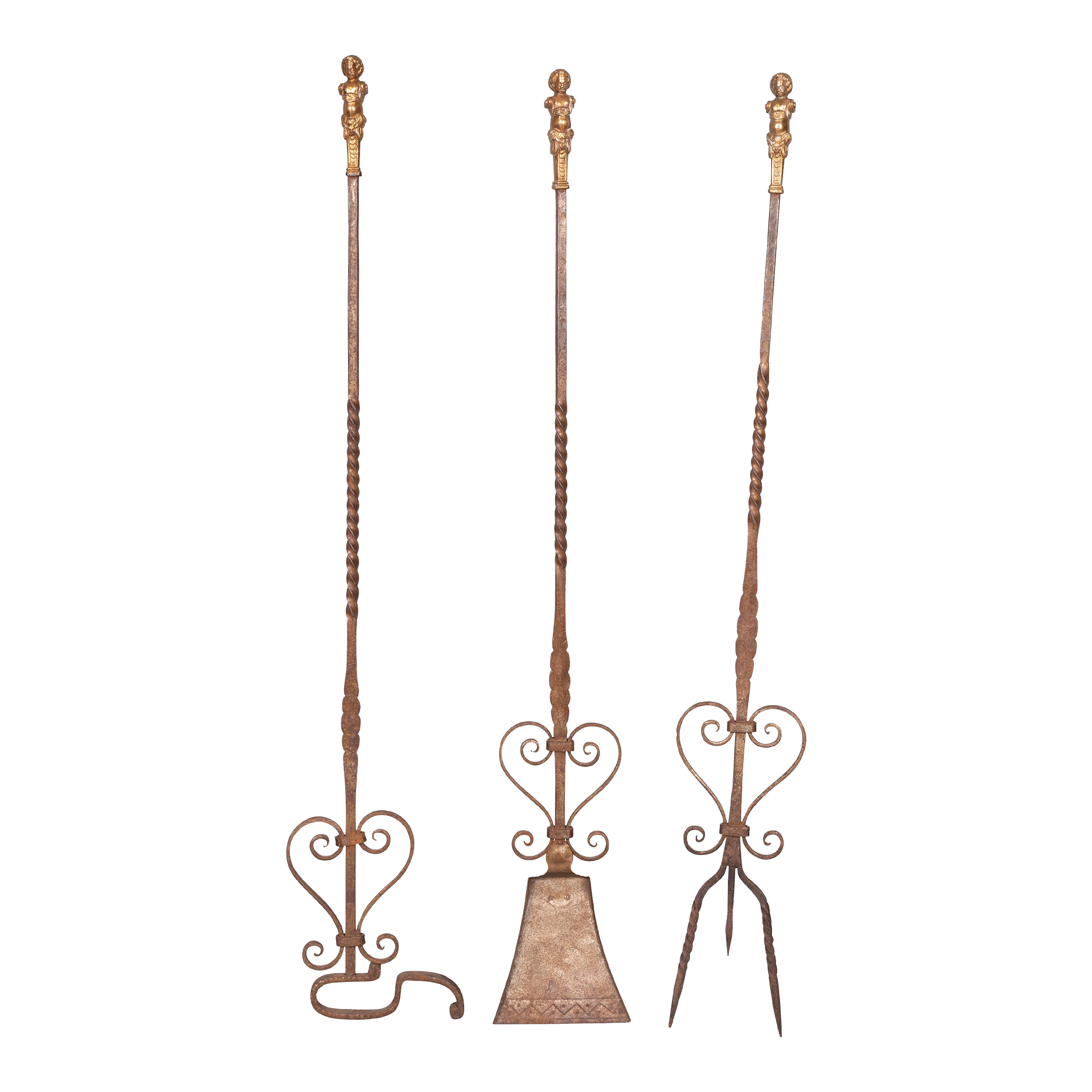 Renaissance Style Wrought Iron and Bronze Firetools Set of 3 Chairish