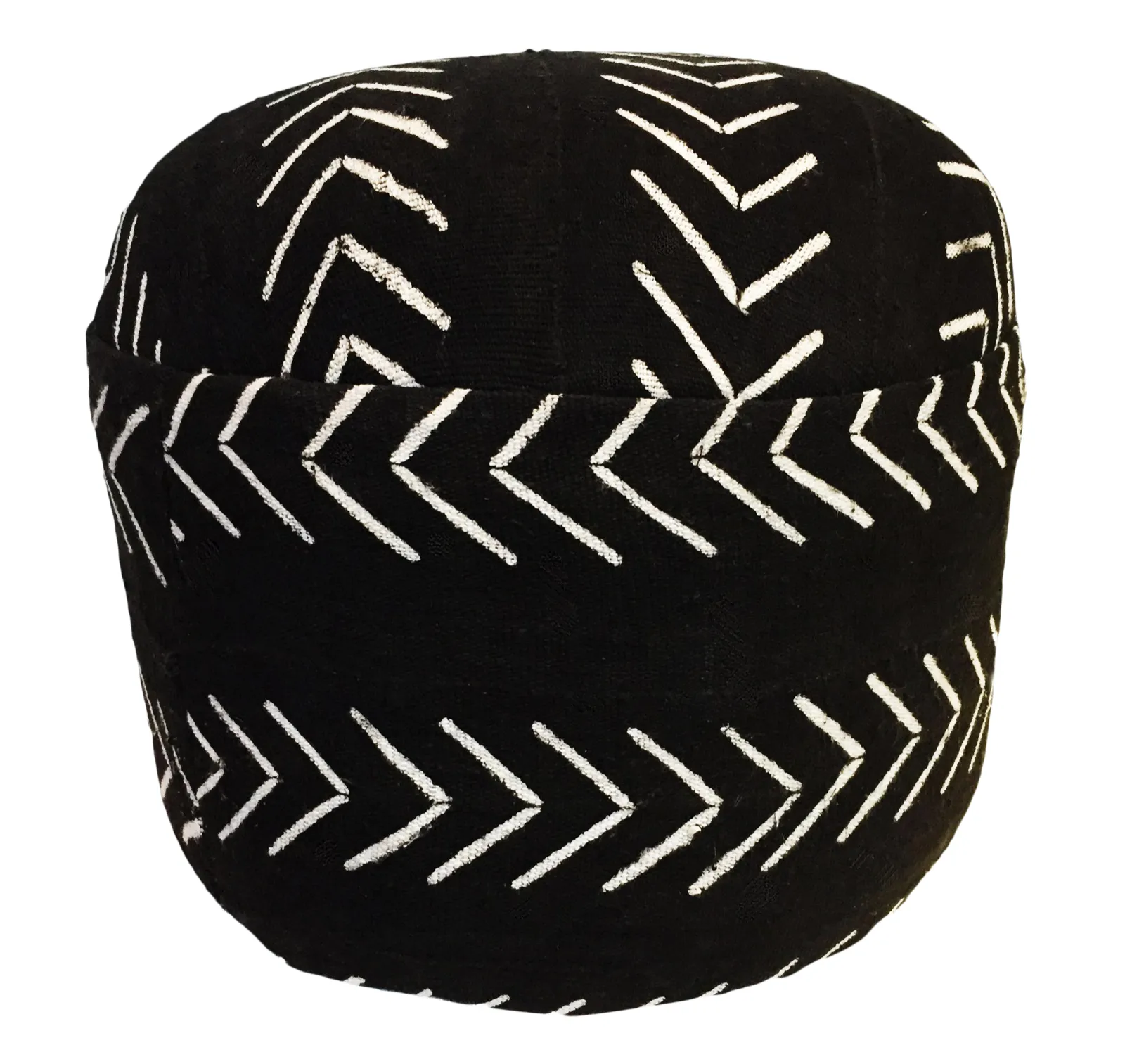 African Lg Round W/Vintage Malian Mud Cloth Ottoman/Footstool 17\