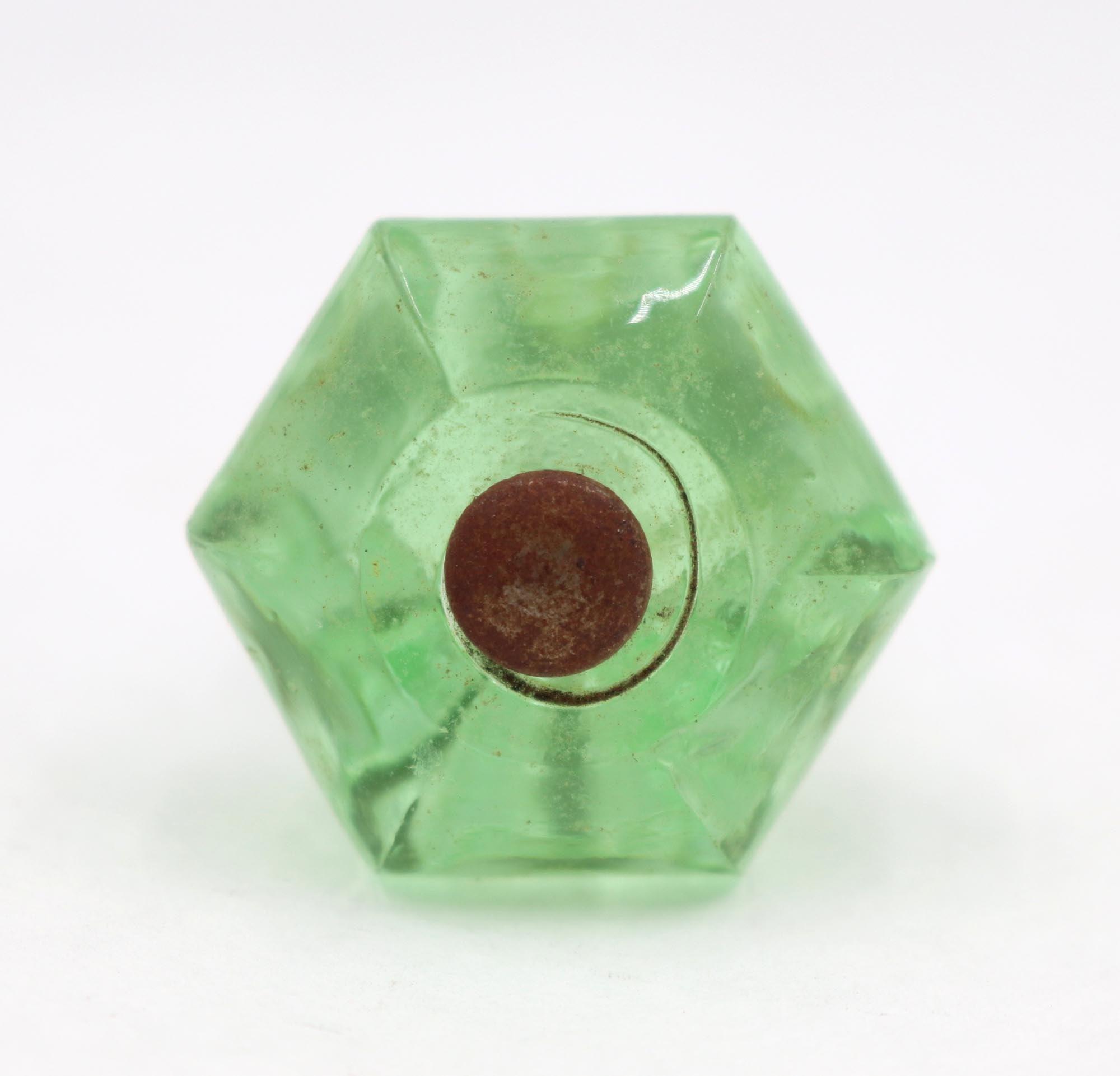 Pair of Vintage 1.25 In. Hexagon Green Glass Cabinet Knobs