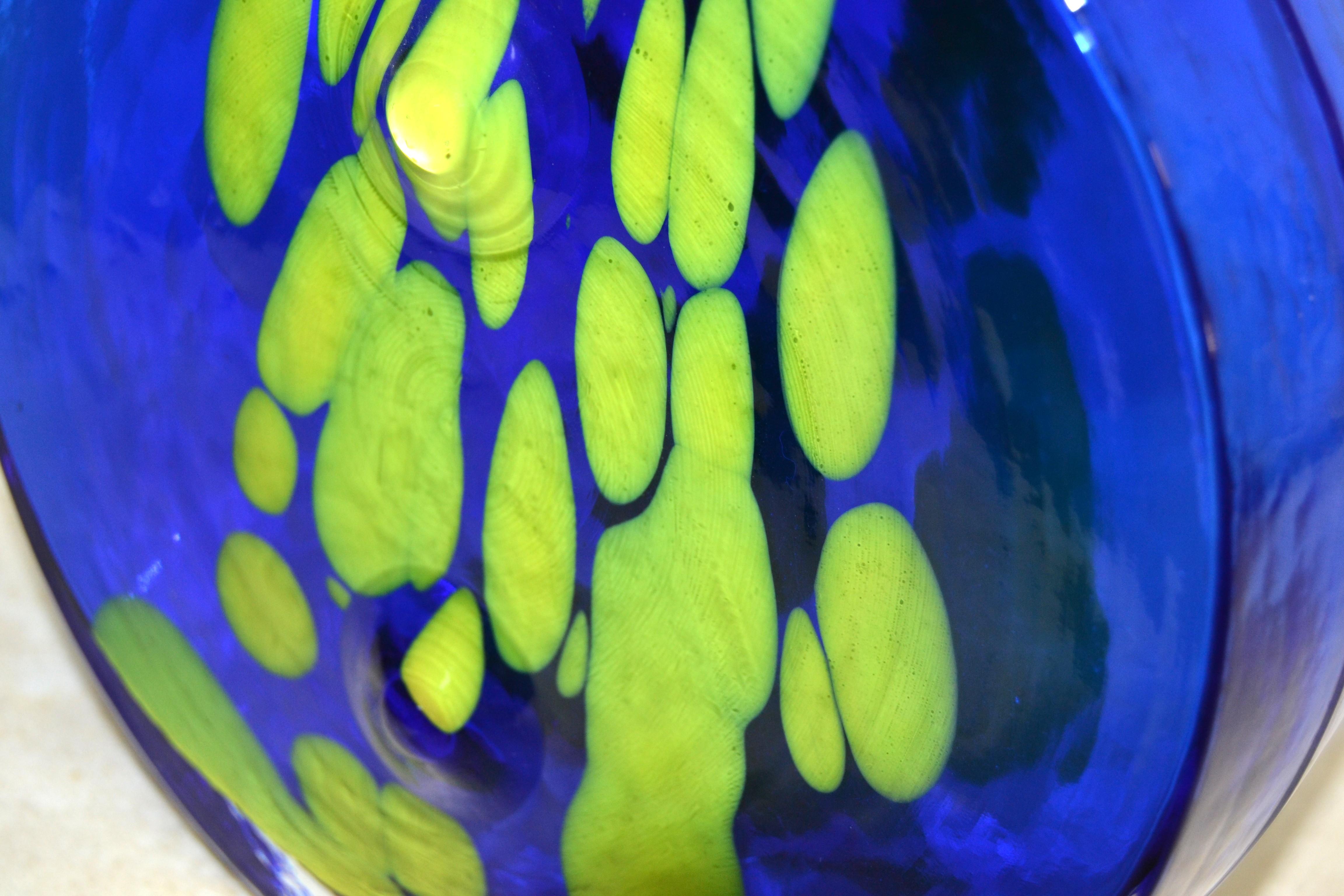 1974s Jan Gabrhel Chlum U Trebone Blue and Green Glass Vase Vessel