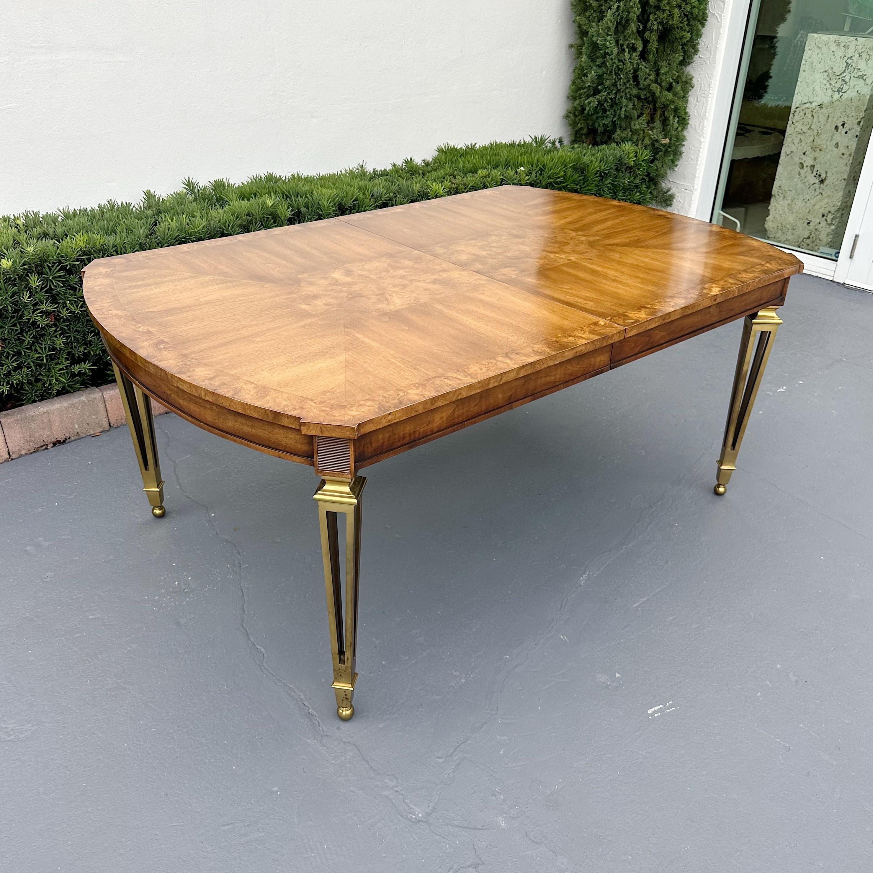 Large Mastercraft Burl Wood and Brass Leg Dining Table, 1970s