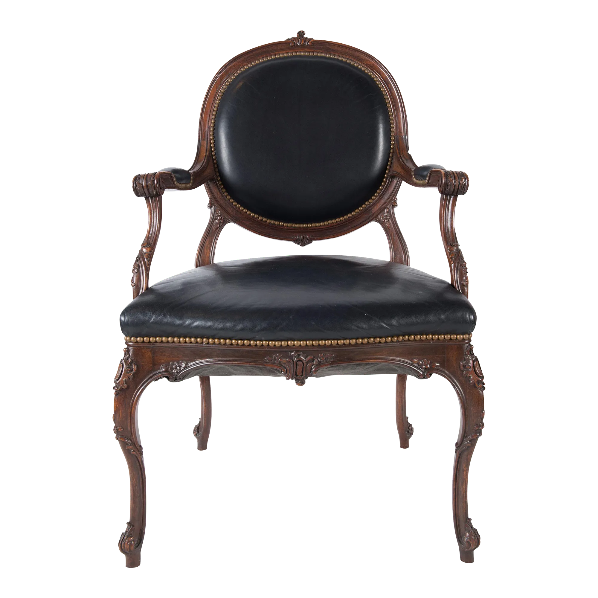 French Black Leather Armchair Chairish