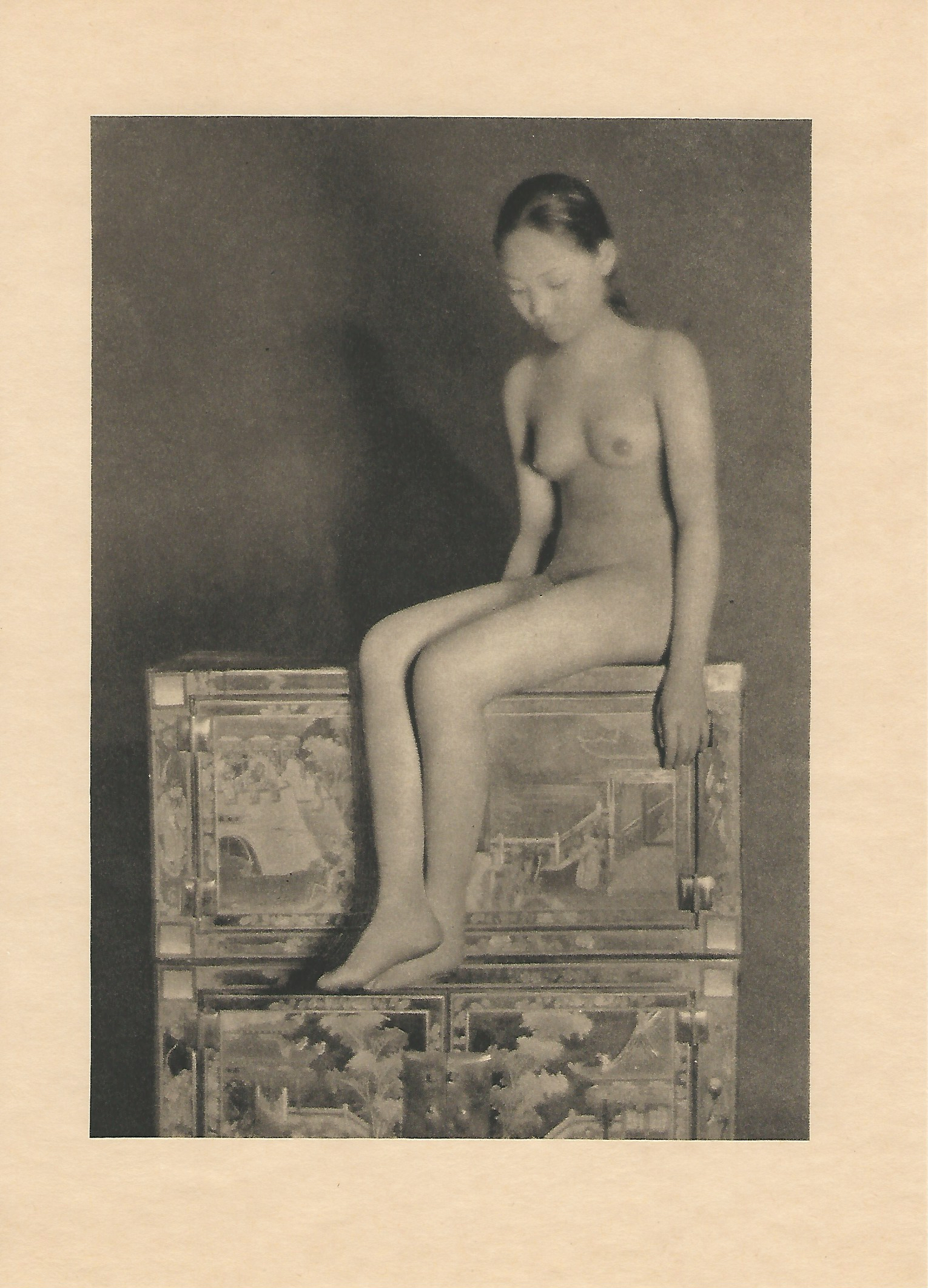 Nudist chinese Daughter Heinz von Perckhammer, Nude Chinese Girl on Cabinet, Original Heliogravure,  1928 | Chairish