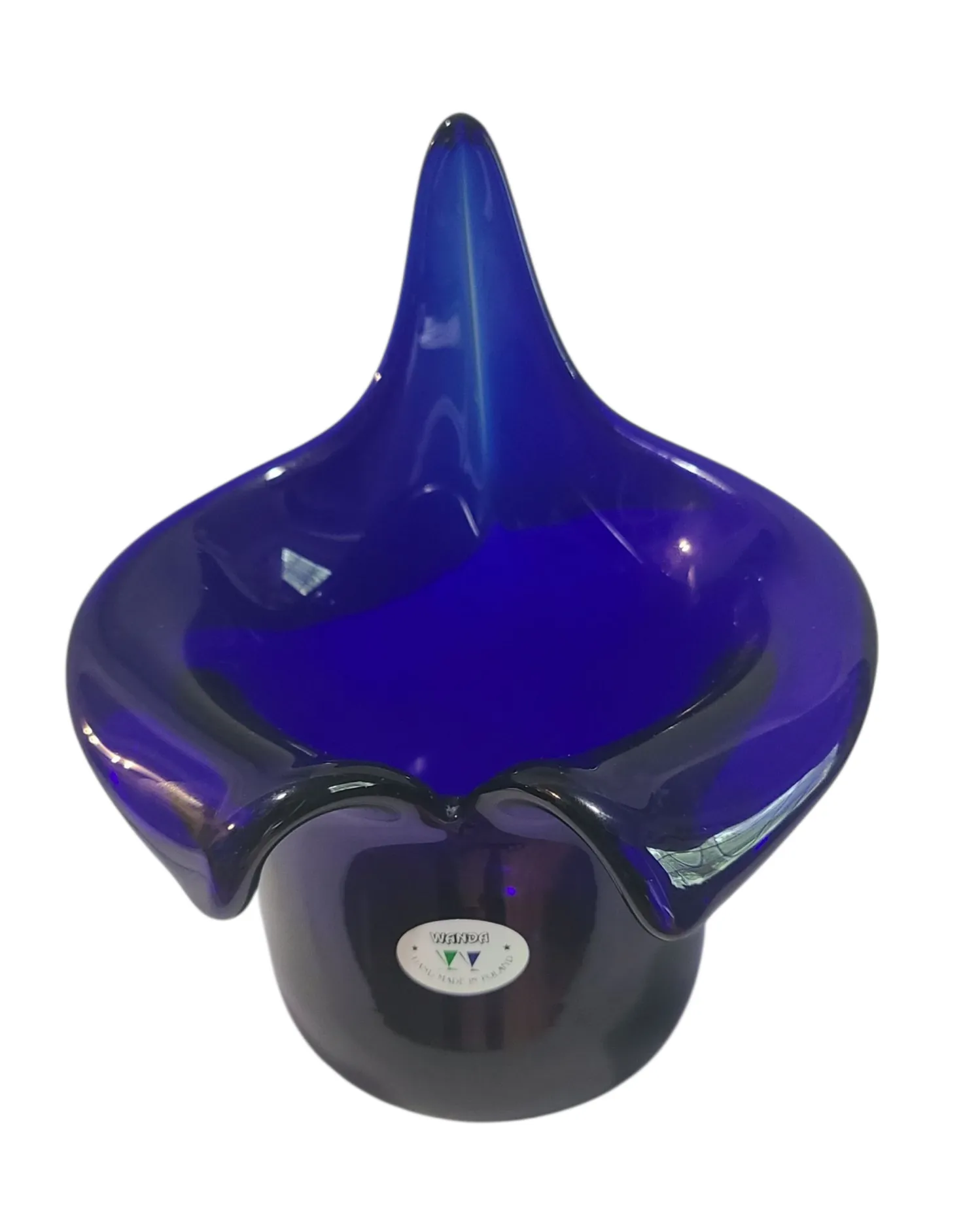 Vintage Art Glass Cobalt Blue Wanda Poland Jack in the Pulpit Vase