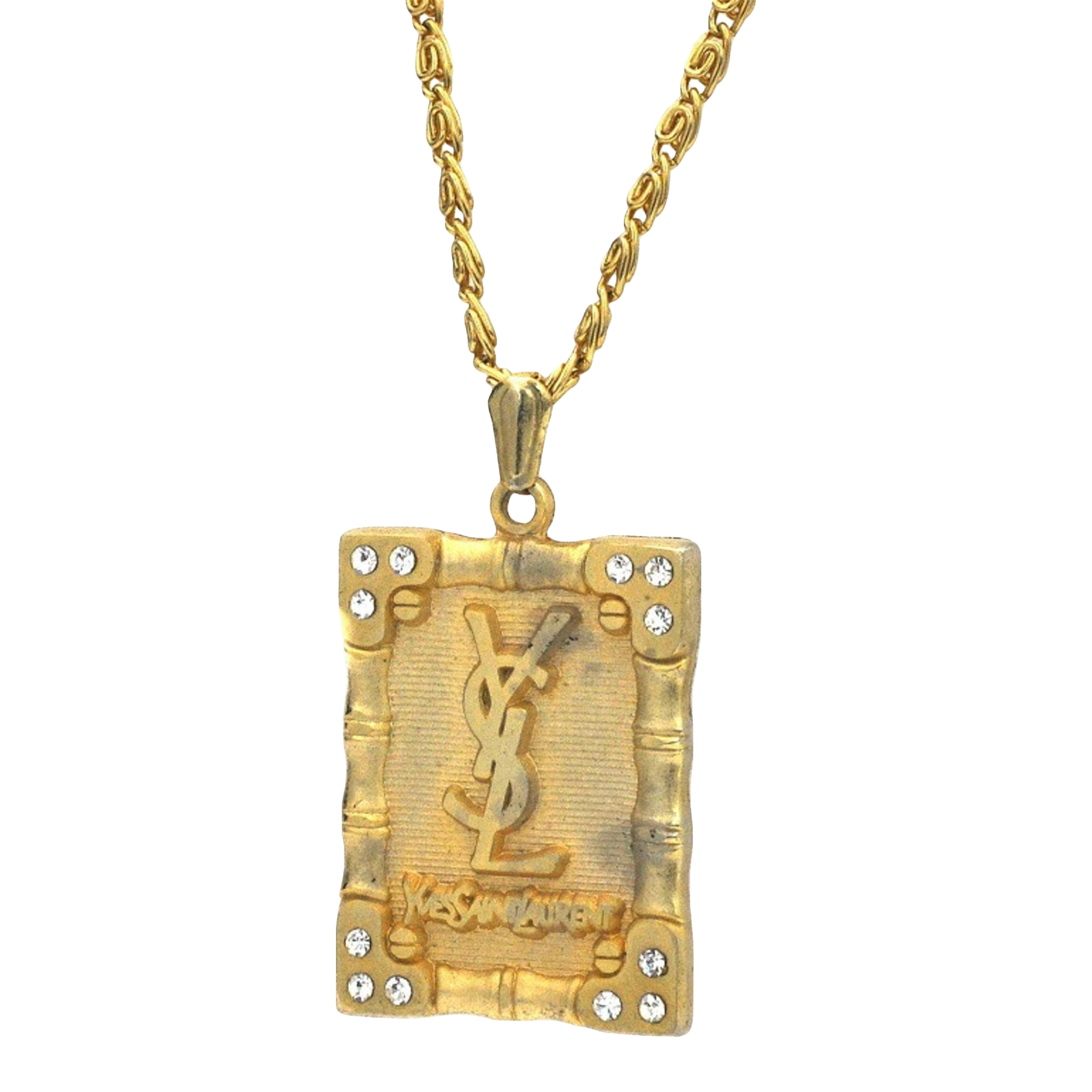 Repurposed Yves Saint Laurent YSL Logo Gold Charm Necklace