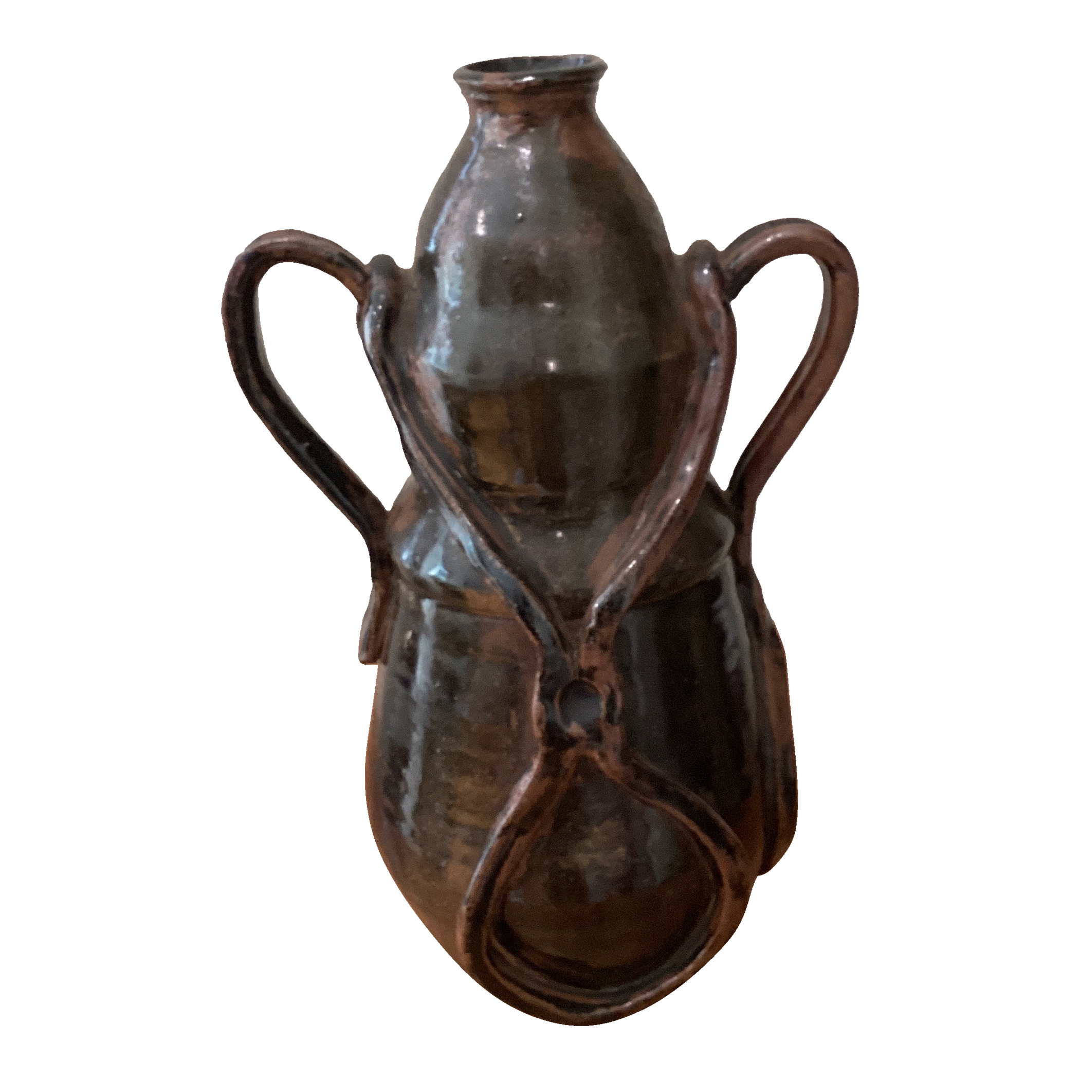 Vintage Art Nouveau Curved Shape Earthenware Double Handle