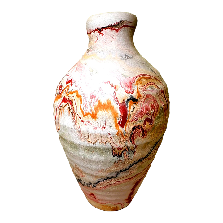 Boho Chic Nemadji Swirl Vase in Red Orange & Gray Studio Pottery main image 7