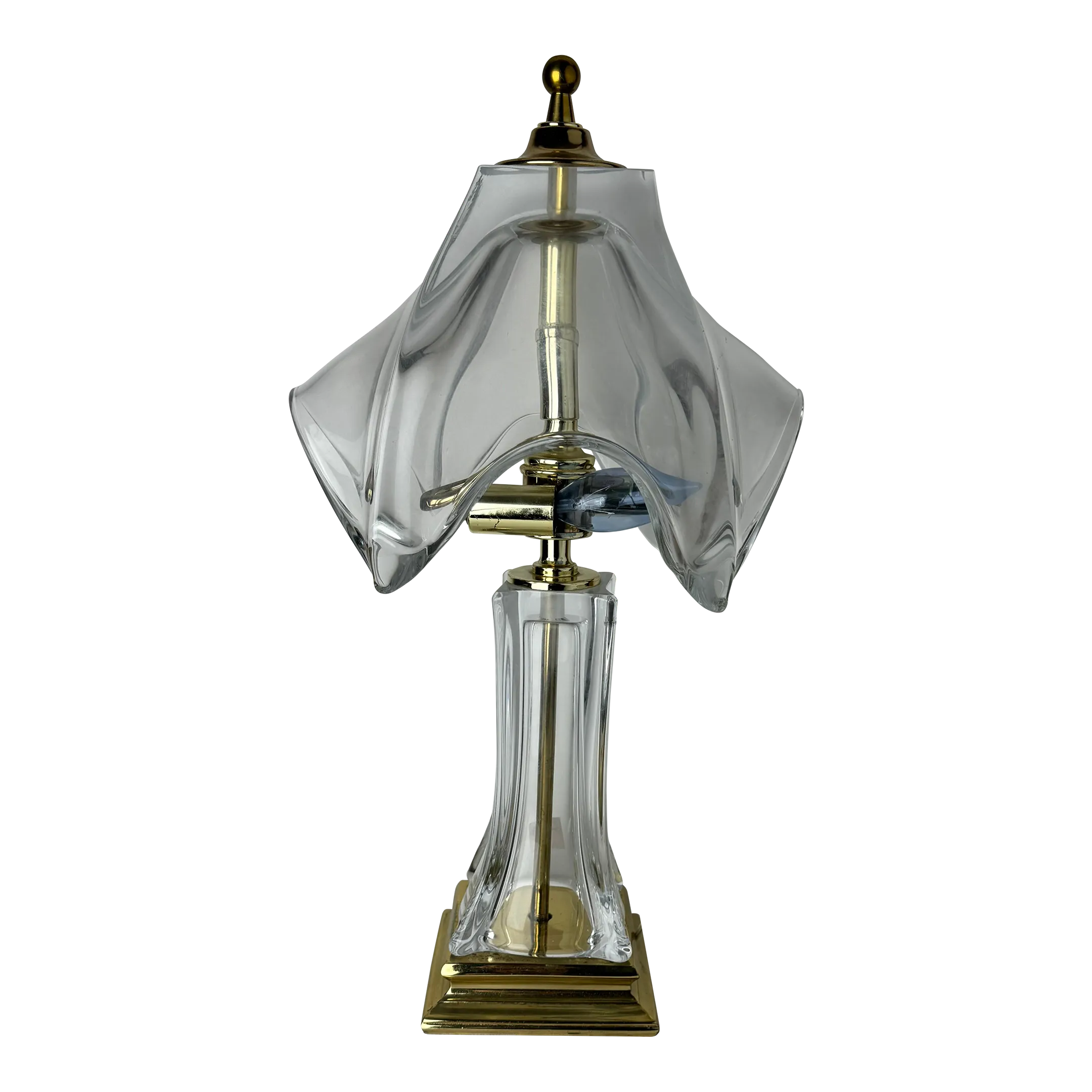 1970\'s Cofrac Art Verrier Style Leaded Crystal Glass and Brass Table Lamp
