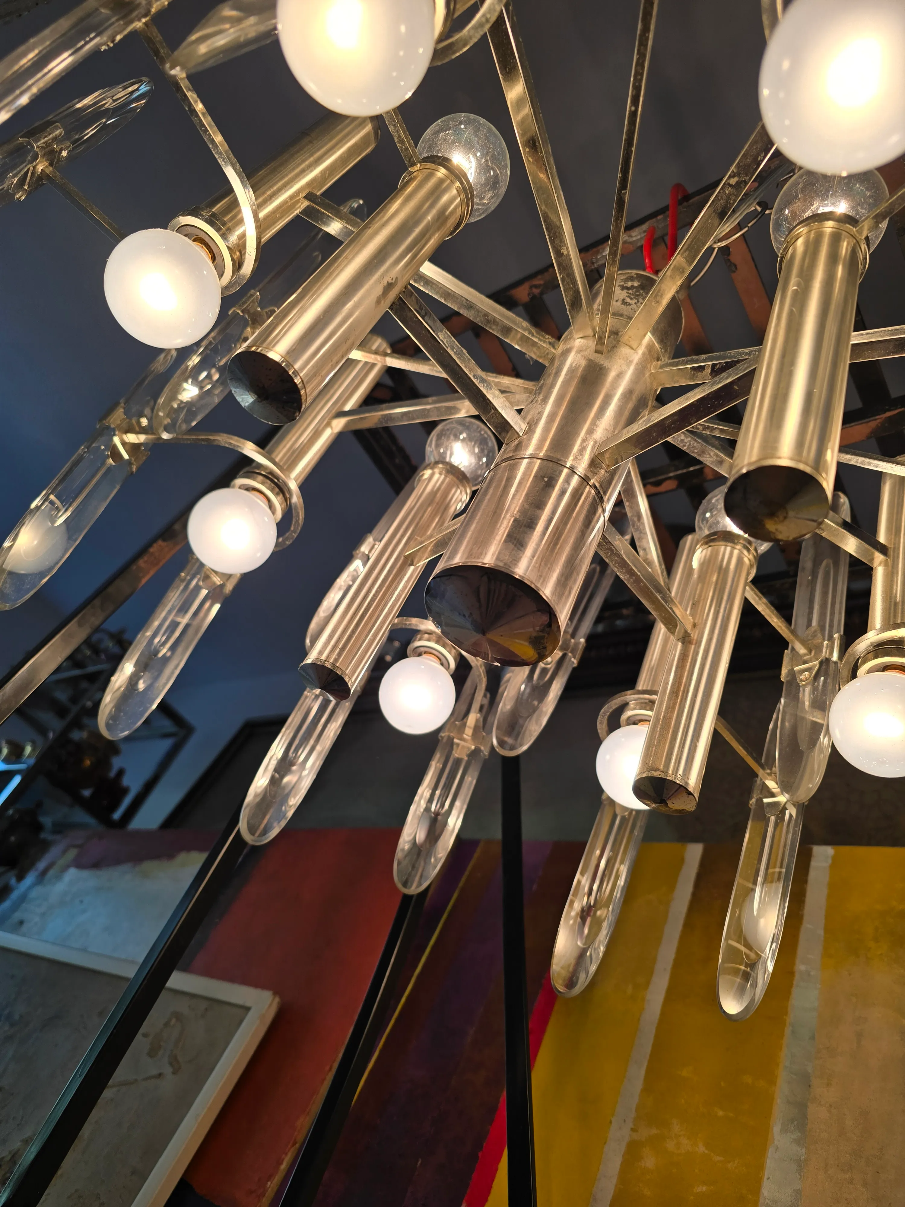 Vintage Mid Century Modern Designer Gaetano Sciolari Style Chandelier