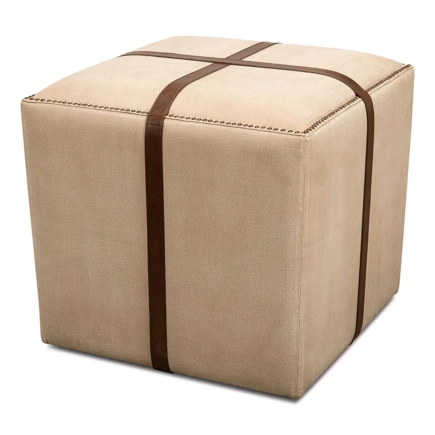 Canvas and Leather Strap Ottoman
