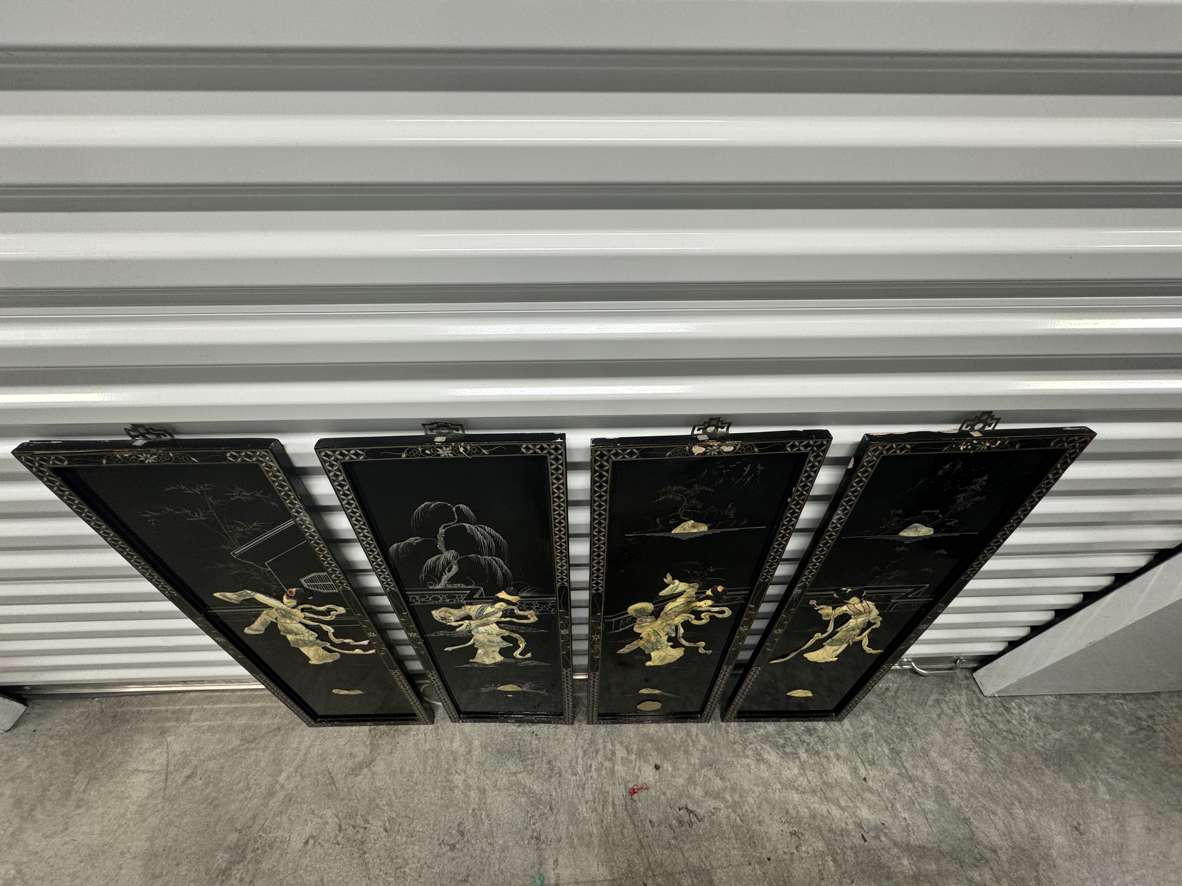 1950s Vintage Chinoiserie Geisha Asian Wall Panel Accents With