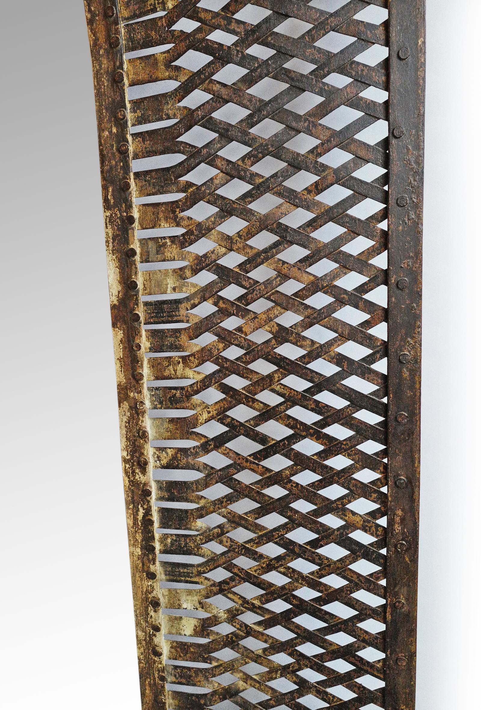 Vintage Industrial Iron Oval Basket Mirror
