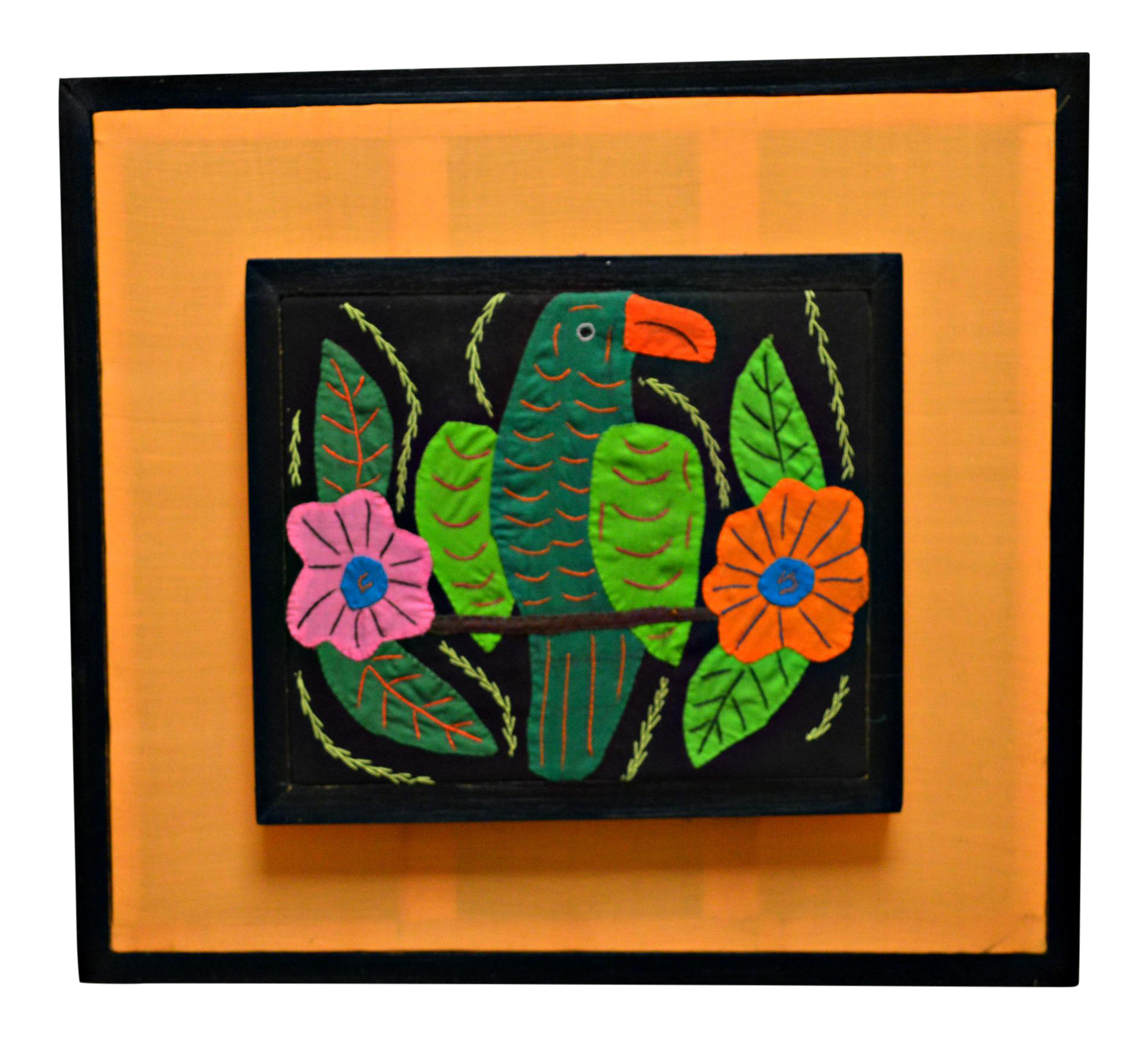 Framed Parrot Flowers Motif Mola Chairish