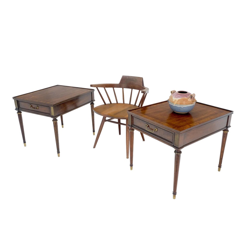 Banded Top Fluted Tapered Legs One Drawer Low Profile End Tables Stands ...
