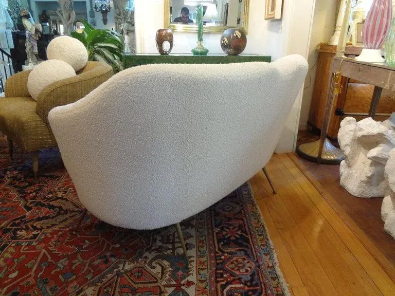 Italian Modern Curved Loveseat With Brass Legs, Gio Ponti Inspired