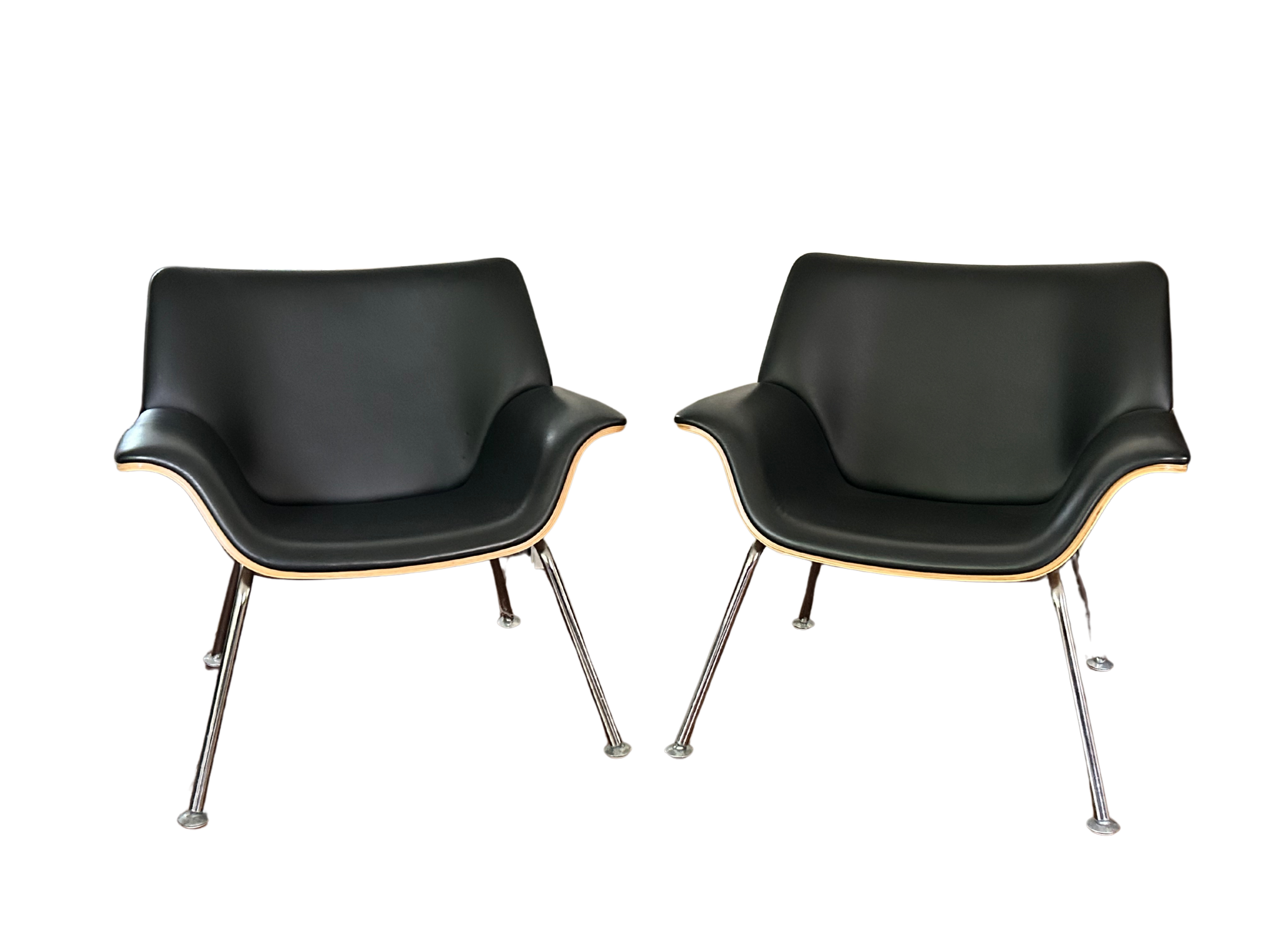 Herman Miller Swoop Black Leather Lounge Club Chairs in