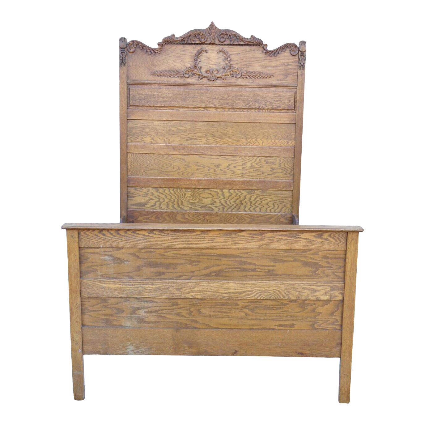 Antique Eastlake Victorian Oak Wood Tall Headboard Full Size Bed Frame