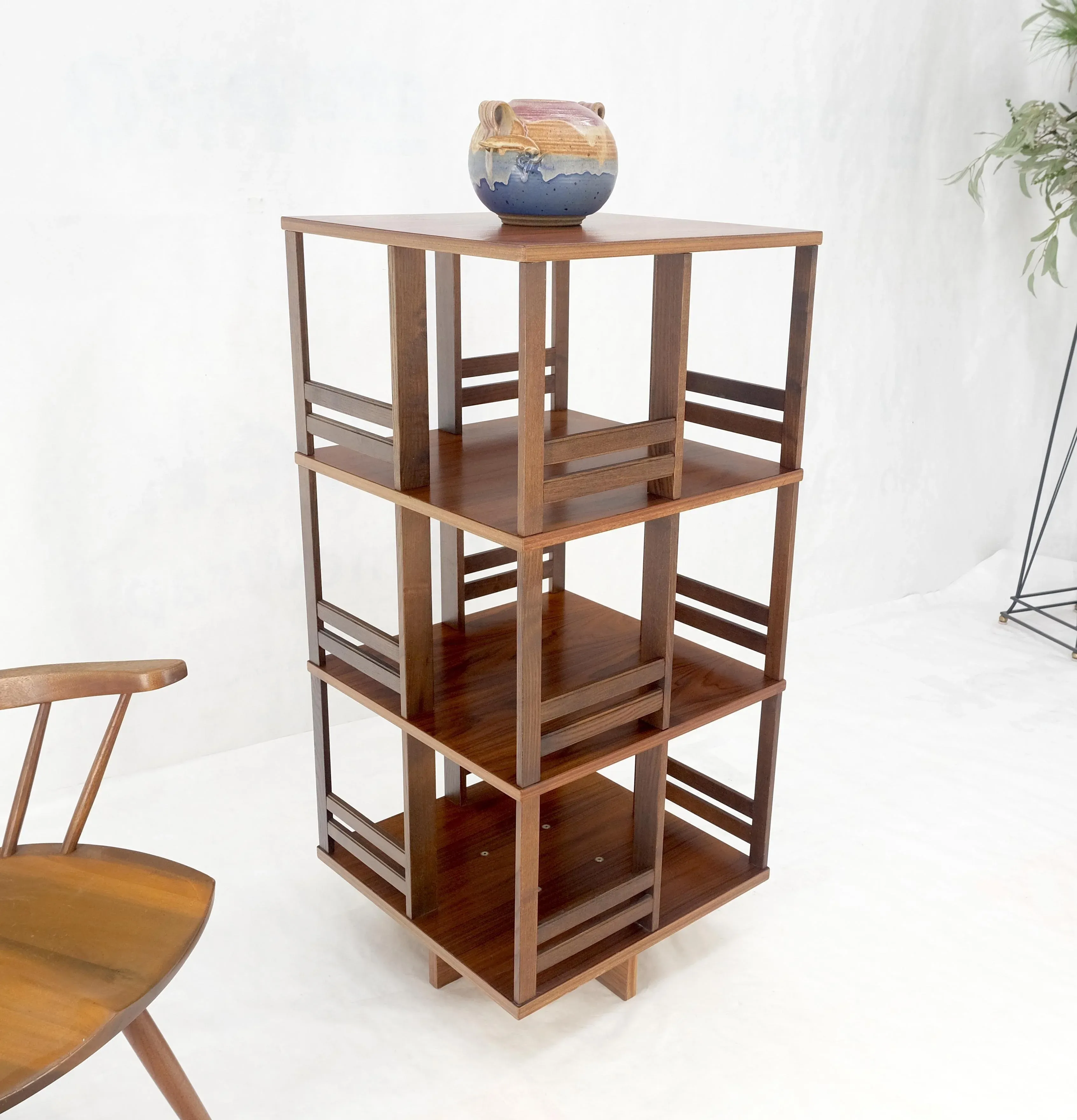Danish Mid Century Modern Rosewood Square Revolving Bookcase Shelf