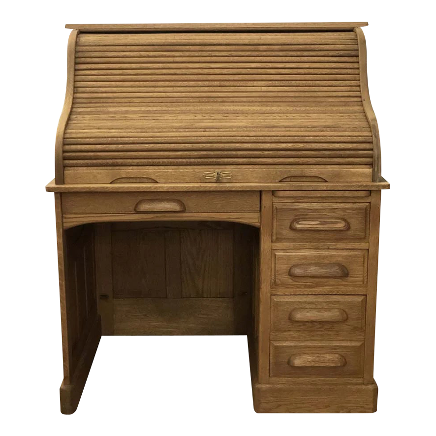 Antique Oak Roll Top Desk With Raised Panels Chairish