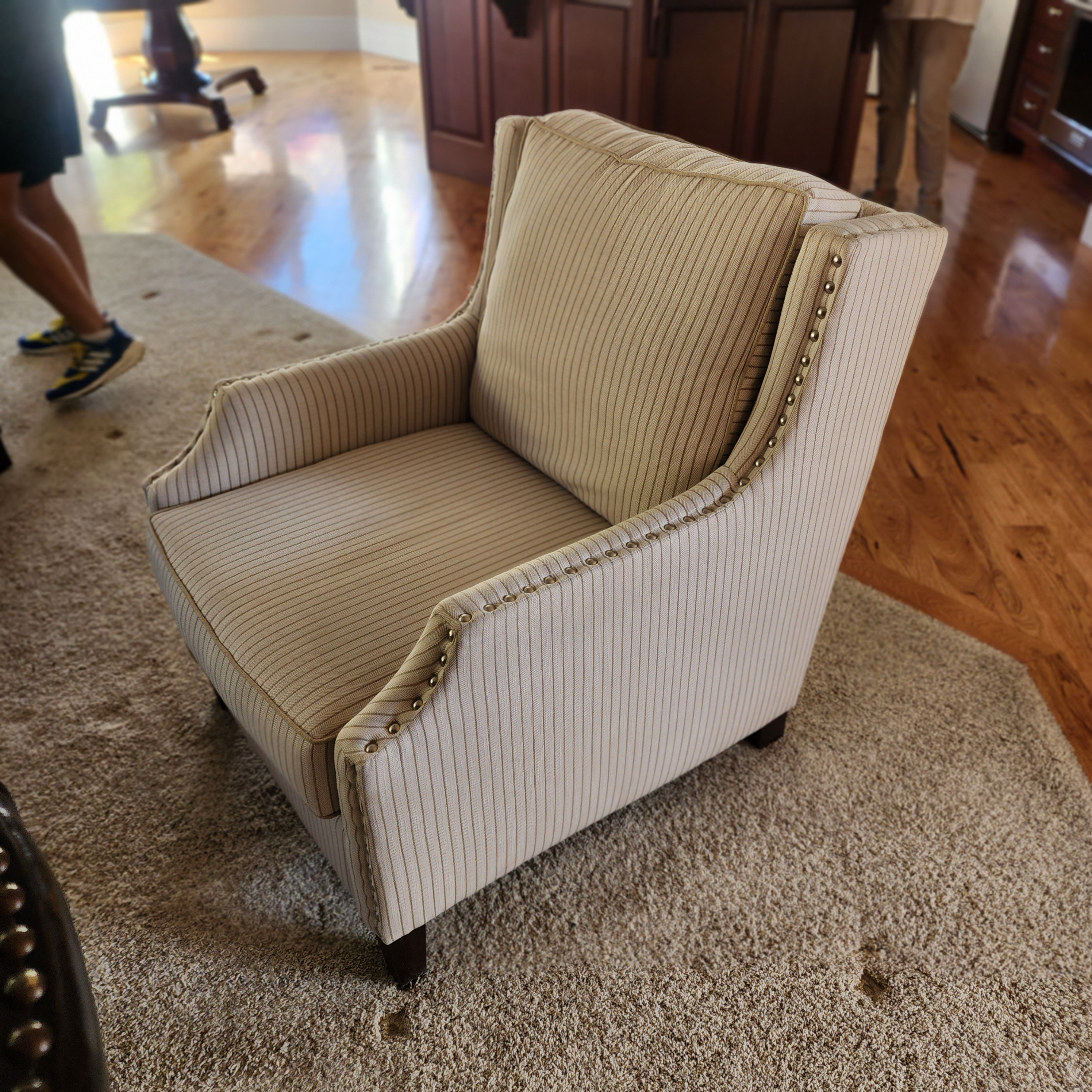 2000 2009 Bassett Accent Chair With Striped Fabric and Nail Head