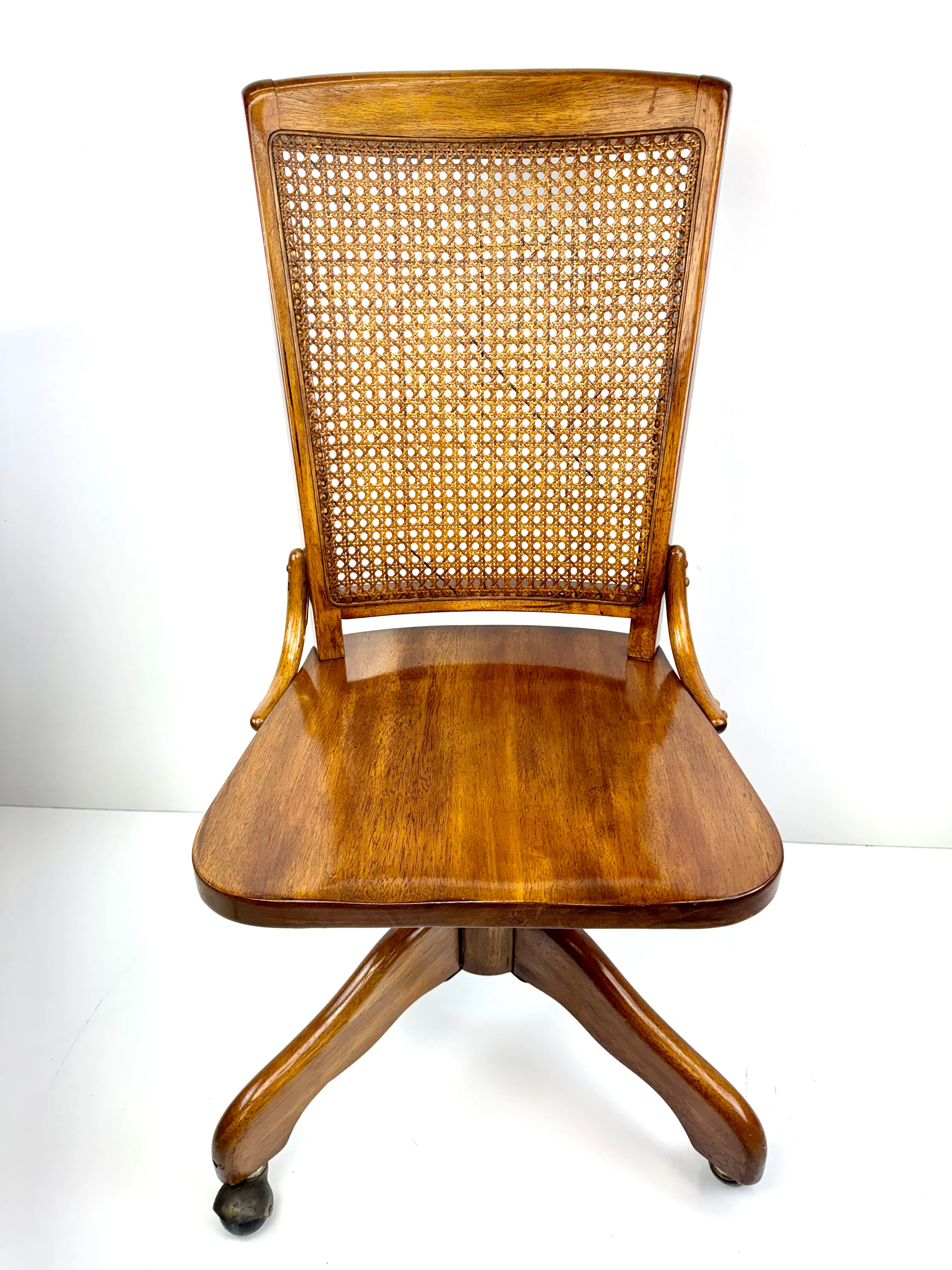 Mid Century Cane Back Swivel Office Chair