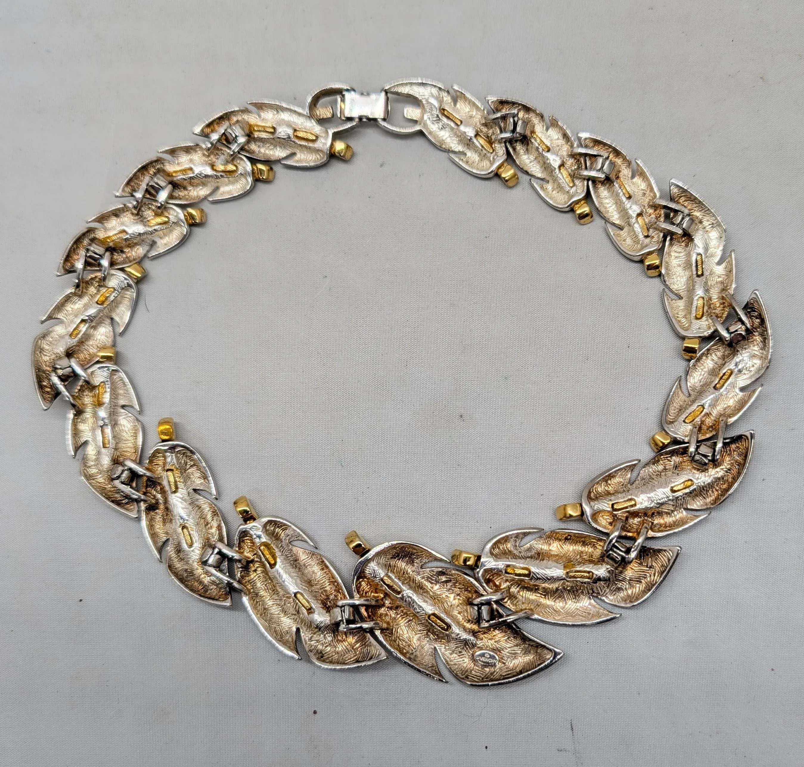 Vintage 1980s Signed Givenchy Rhodium & Gold Plated Leaf Collar