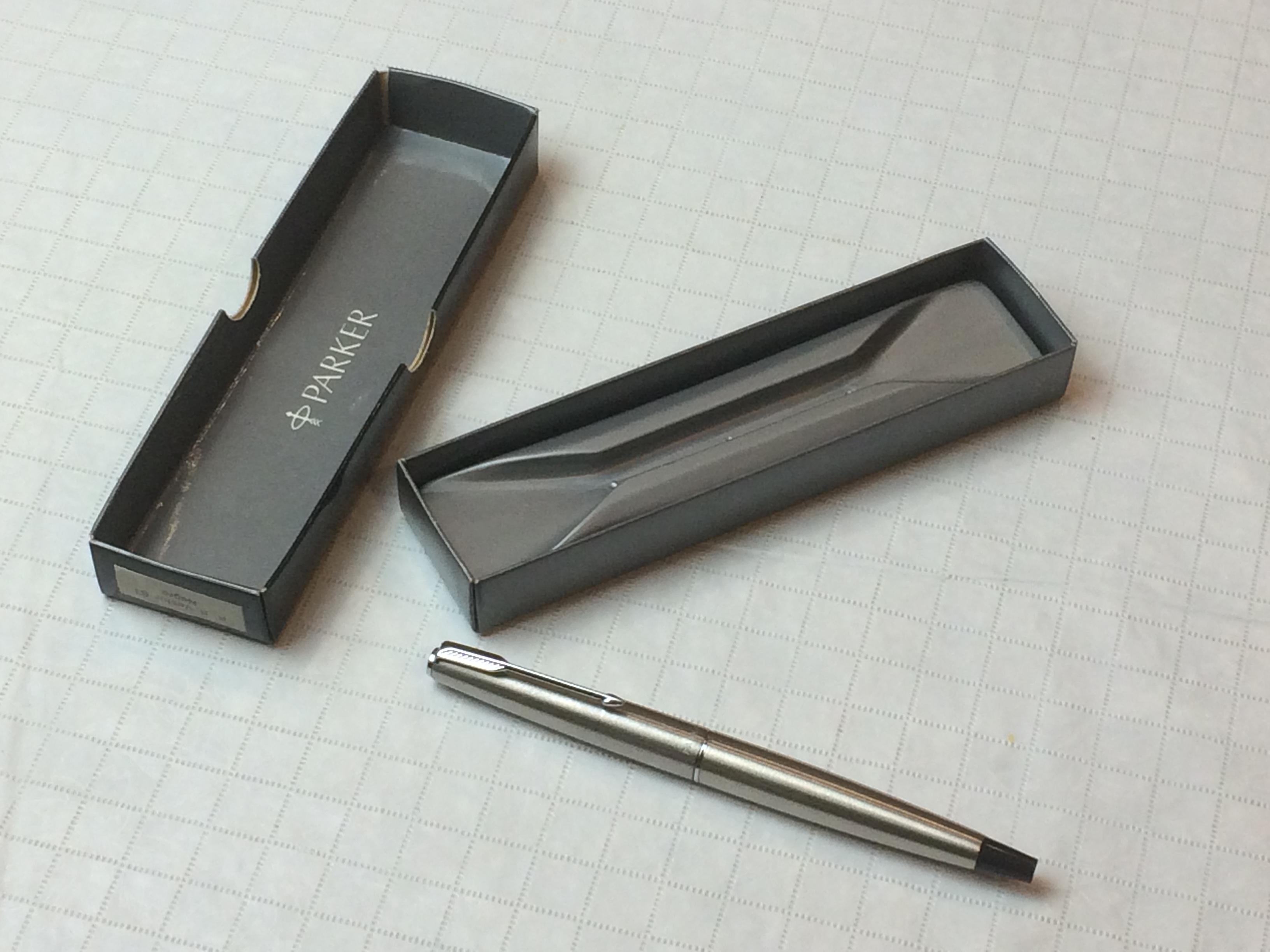 Vintage Parker Fountain Pen, Brushed Steel and Black Accents